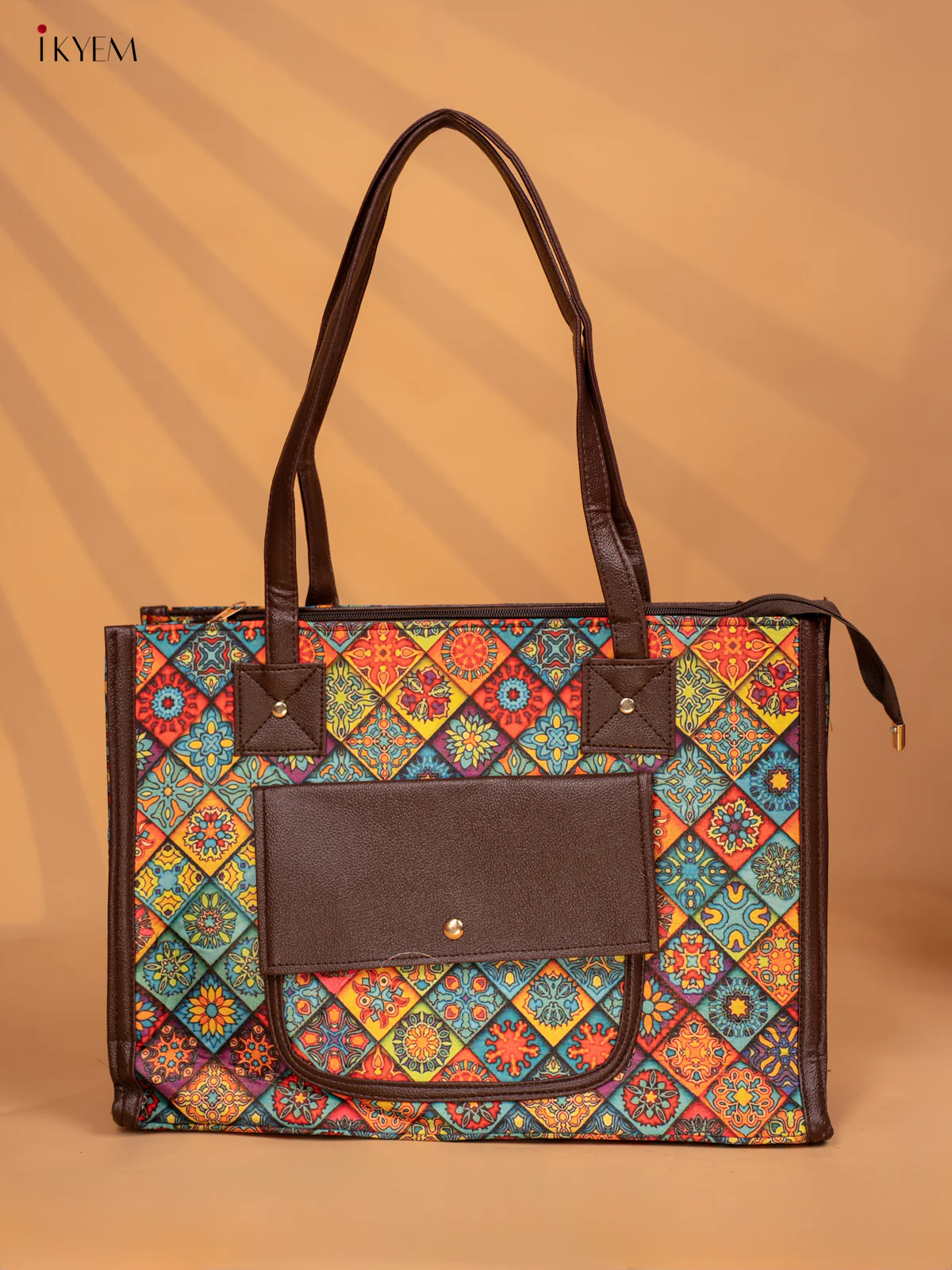 Printed Mandala Design Leather Sling and Laptop Bag - KD05122