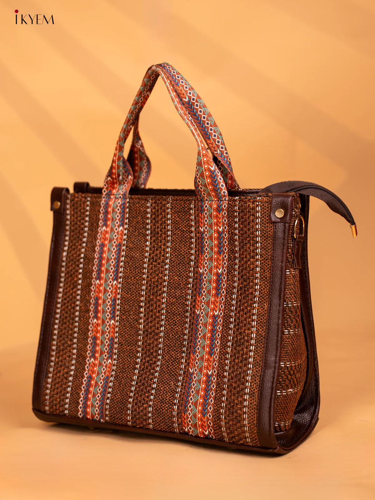 Jacquard Handbag Leather sling with Printed Sling - Coffee Brown - KD05123 - Image 2