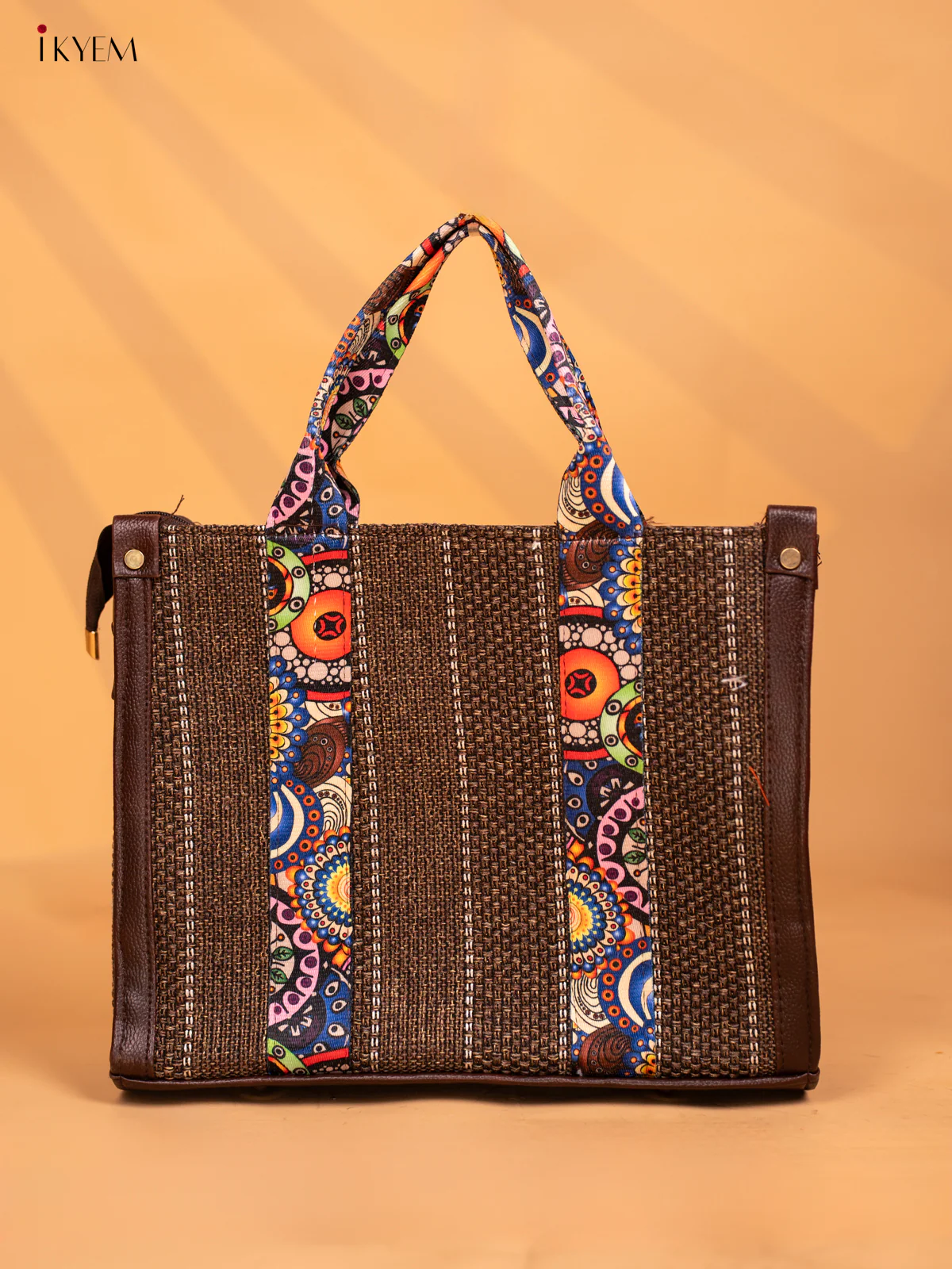 Jacquard Handbag Leather sling with Mandala Printed Sling - Brown - KD05126