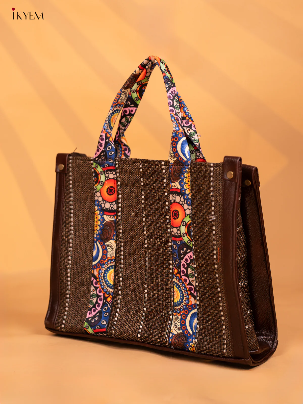 Jacquard Handbag Leather sling with Mandala Printed Sling - Brown - KD05126 - Image 2