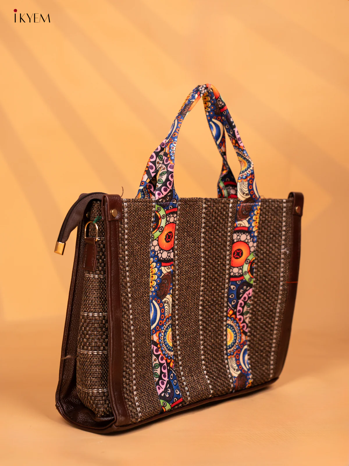 Jacquard Handbag Leather sling with Mandala Printed Sling - Brown - KD05126 - Image 4