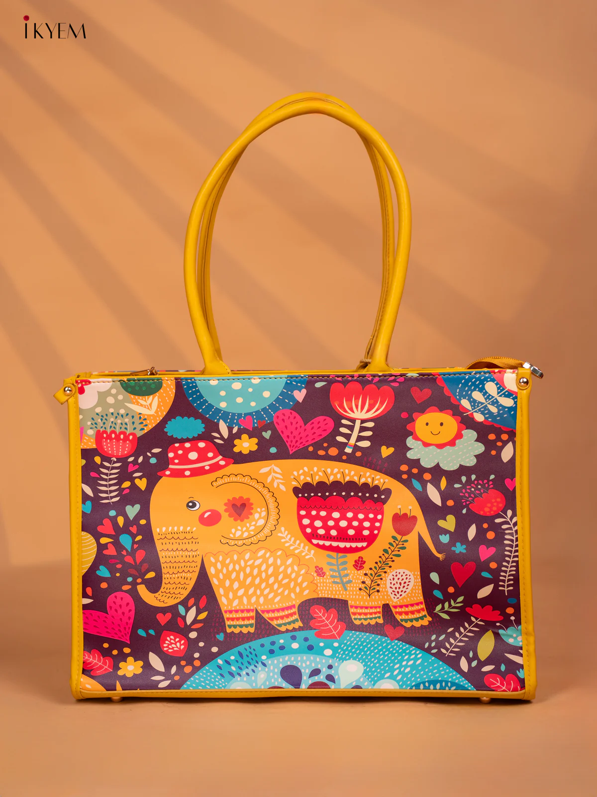 Printed Handbag - Elephant -Yellow - KD05133