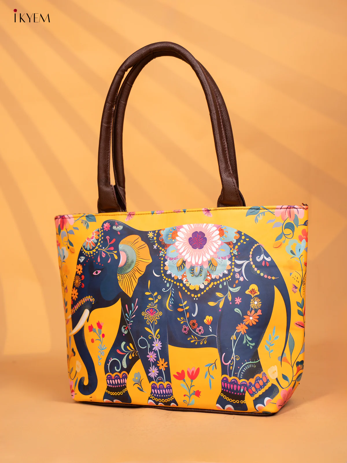 Printed Handbag with Small Wallet Elephant -Yellow - KD05134 - Image 3