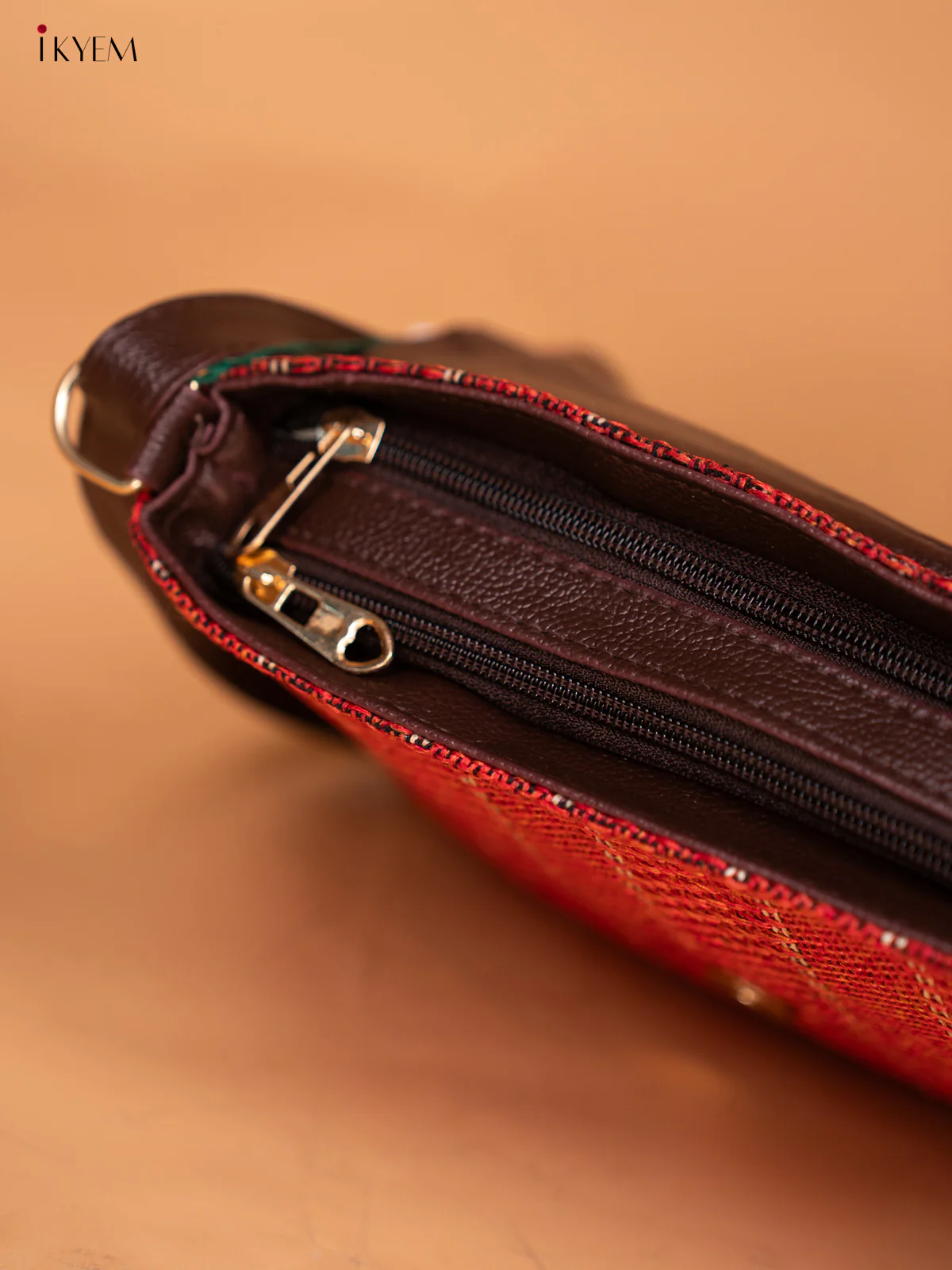 Jacquard Leather Sling Bag with Printed Flap -Maroon - KD05141 - Image 5