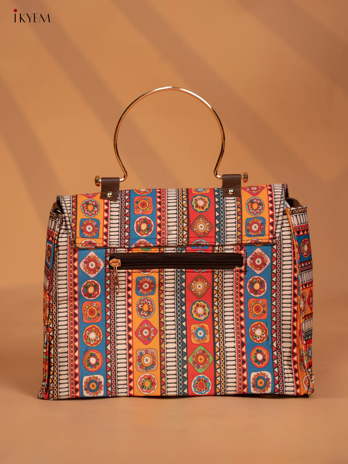 Printed Mandala Art Metal Handle with leather Sling Bag - Multi Colour - KD05145 - Image 5