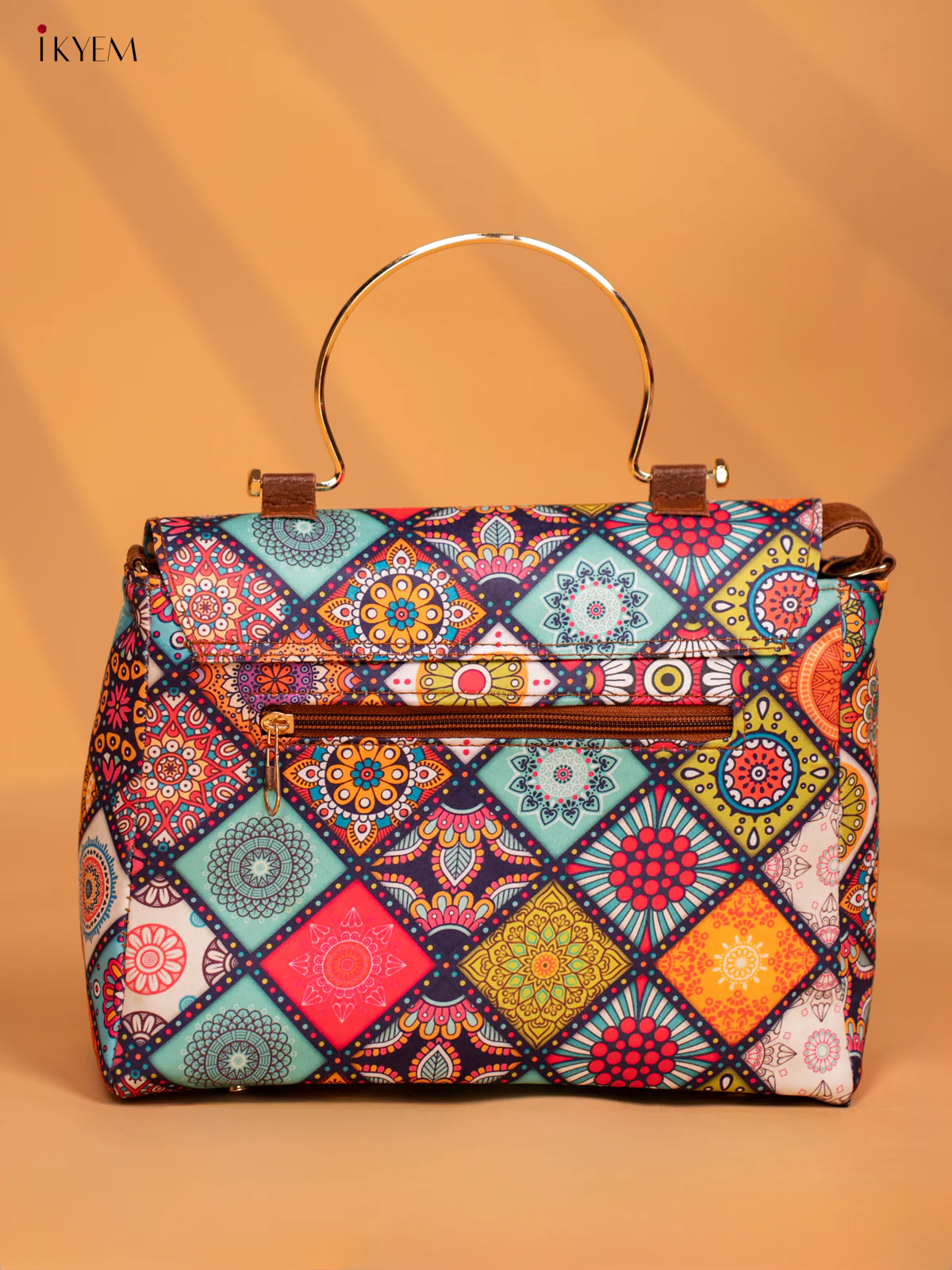 Printed Mandala Art Metal Handle with Leather Sling Bag - Multi Colour - KD05146 - Image 5