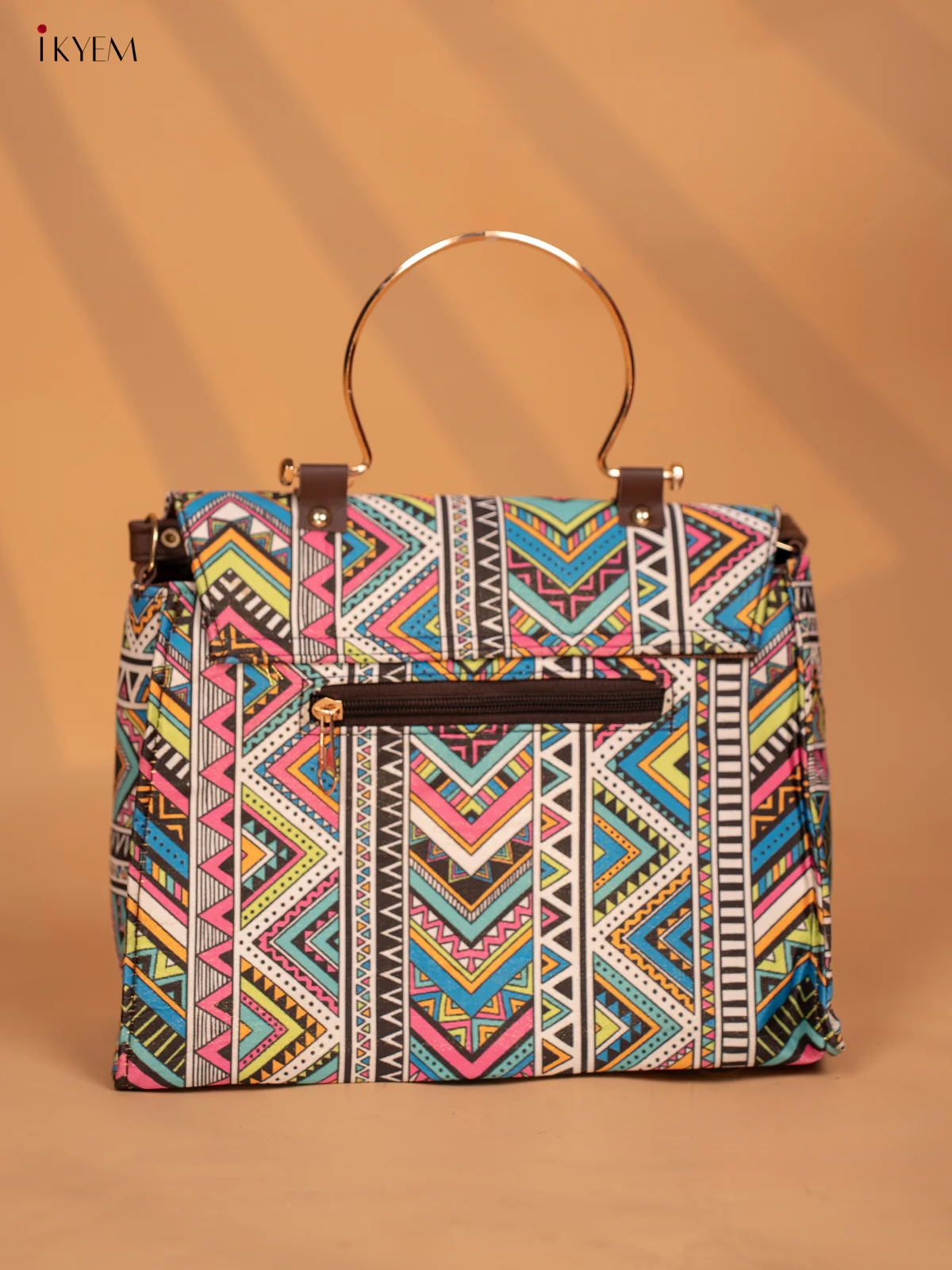 Printed Geometric Design Metal Handle with Leather Sling Bag - Multi Colour - KD05149 - Image 5