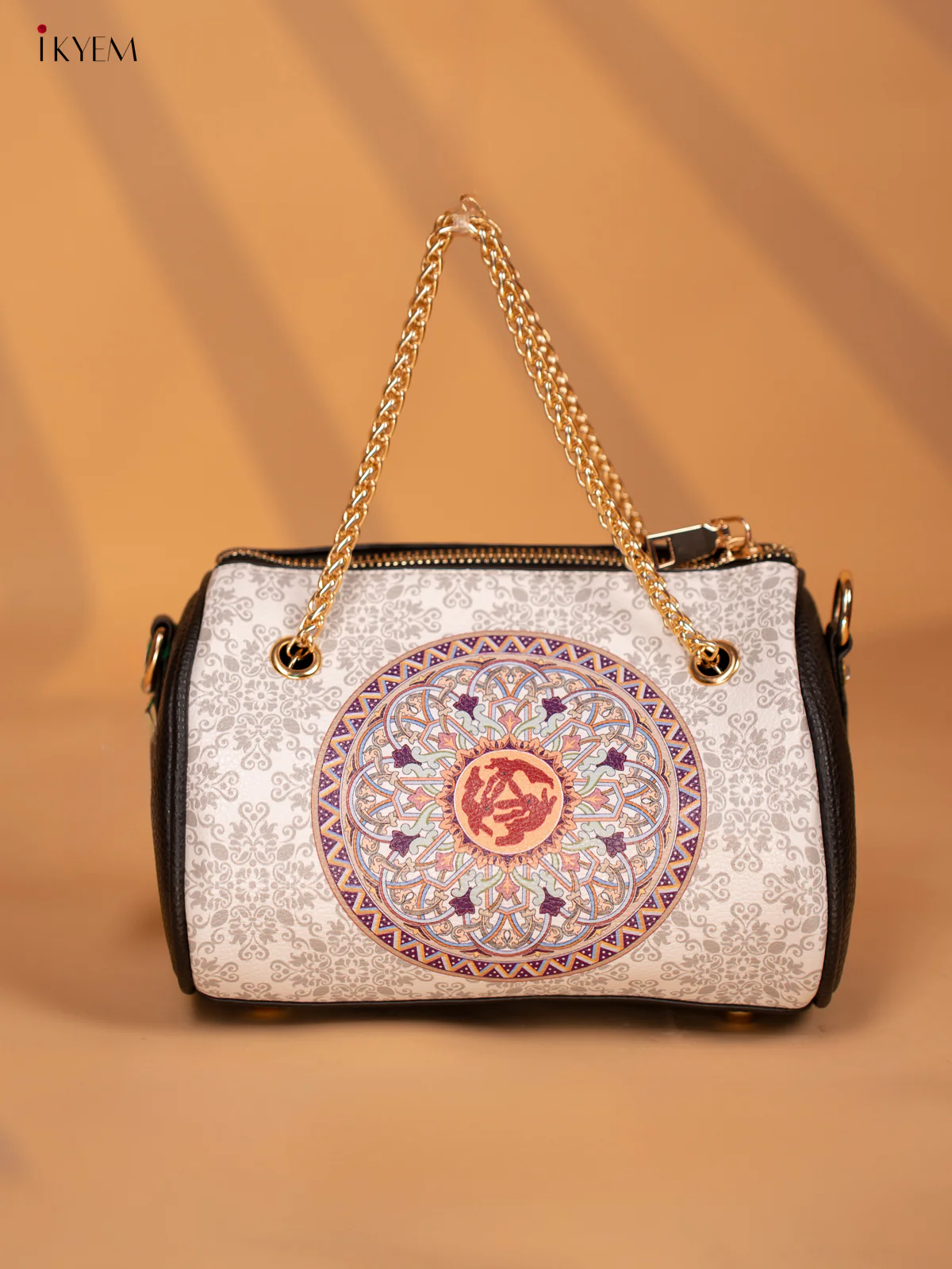 Printed Mandala Art Leather Sling Bag - White - KD05151