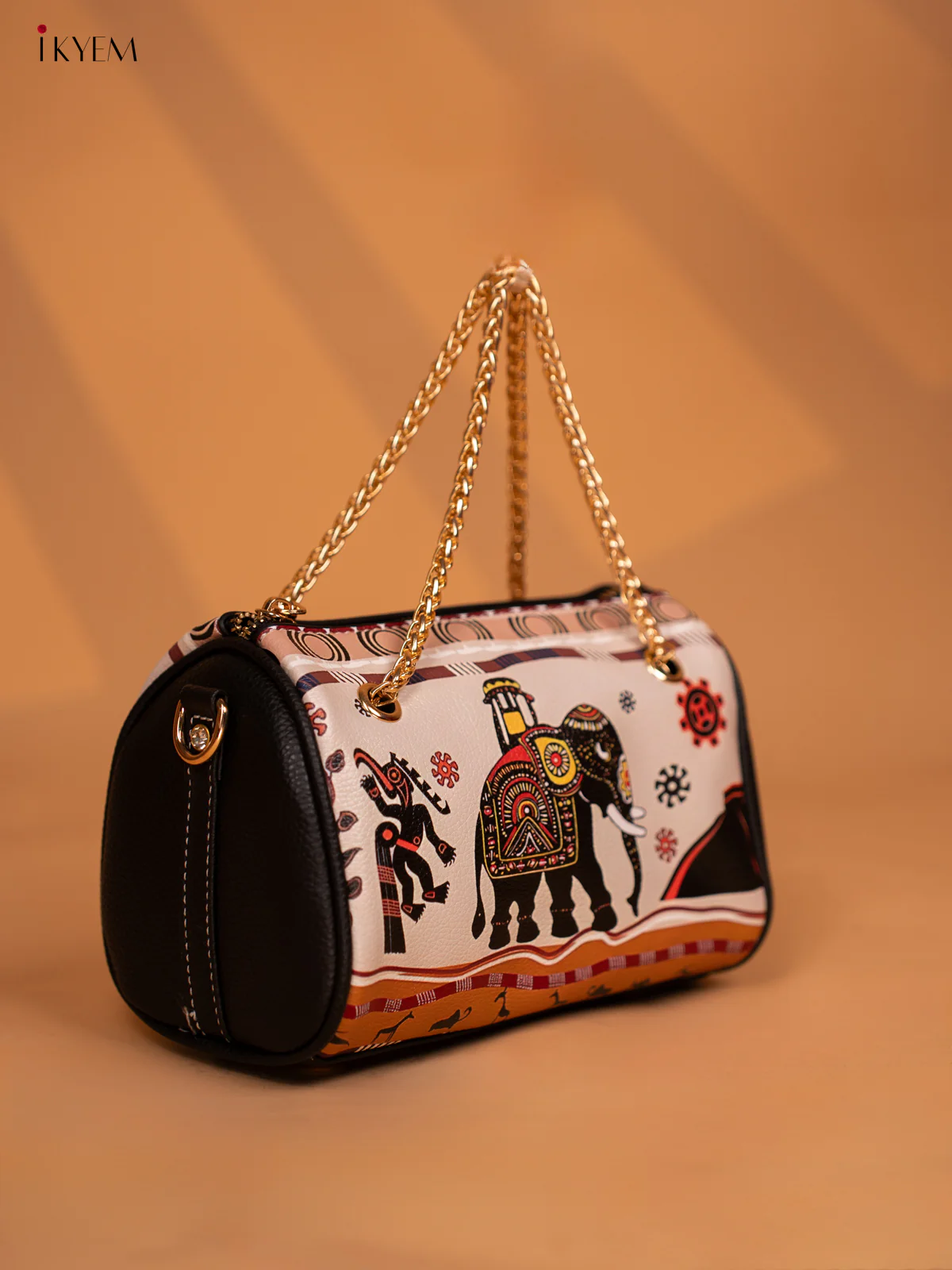 Printed Elephant Design Leather Sling Bag - Cream - KD05153 - Image 5