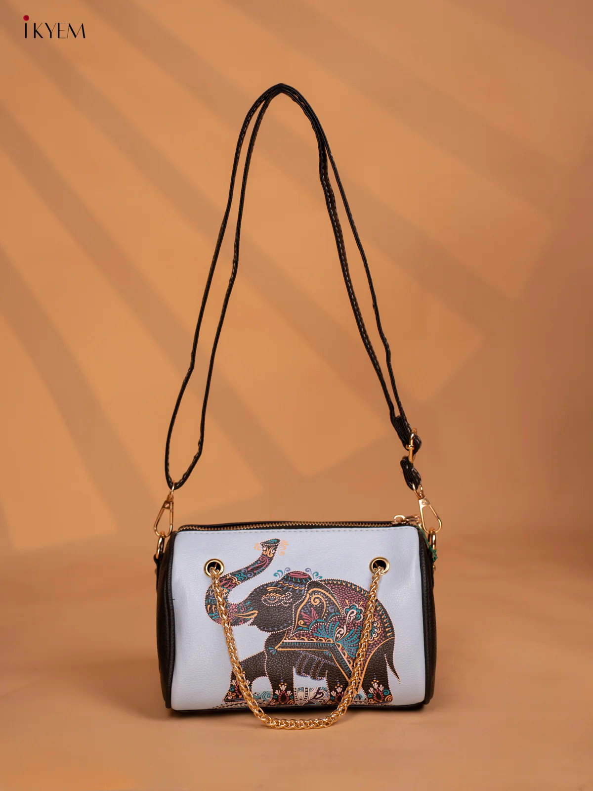 Printed Elephant Design Leather Sling Bag - Blue - KD05154 - Image 3