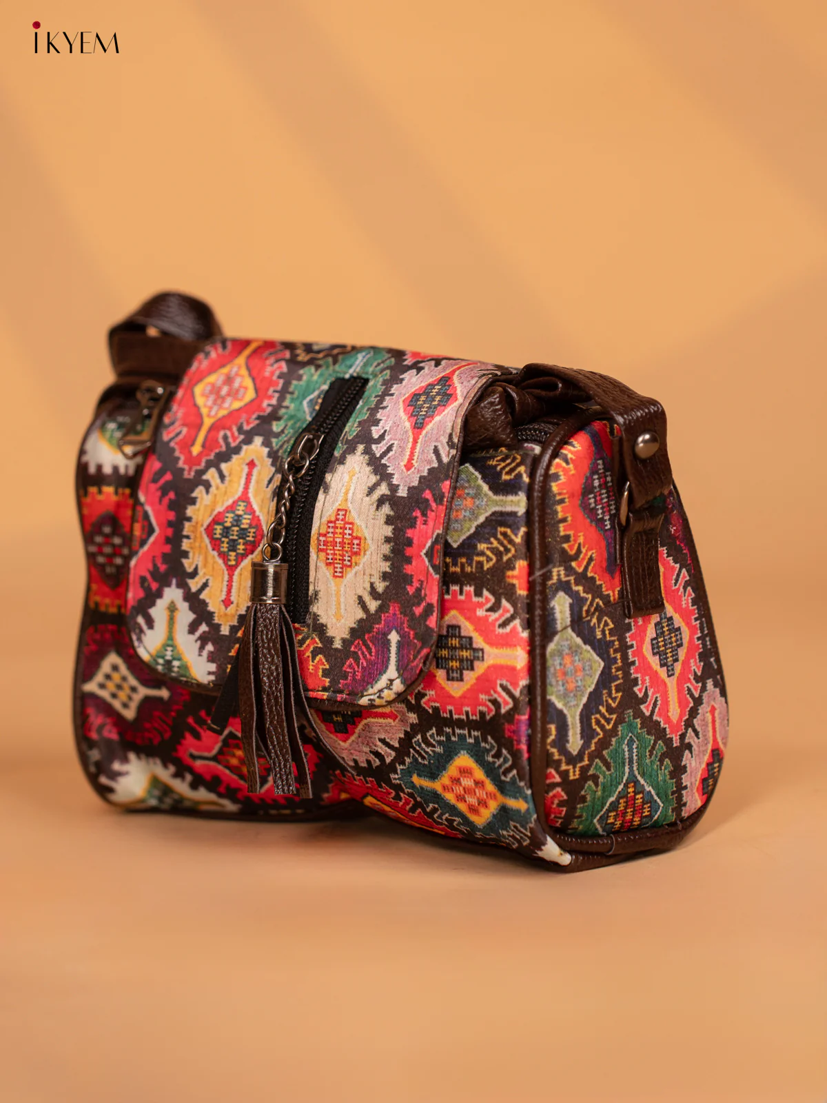 Printed Ikat Design Leather Sling Bag - Multi colour - KD05156 - Image 2