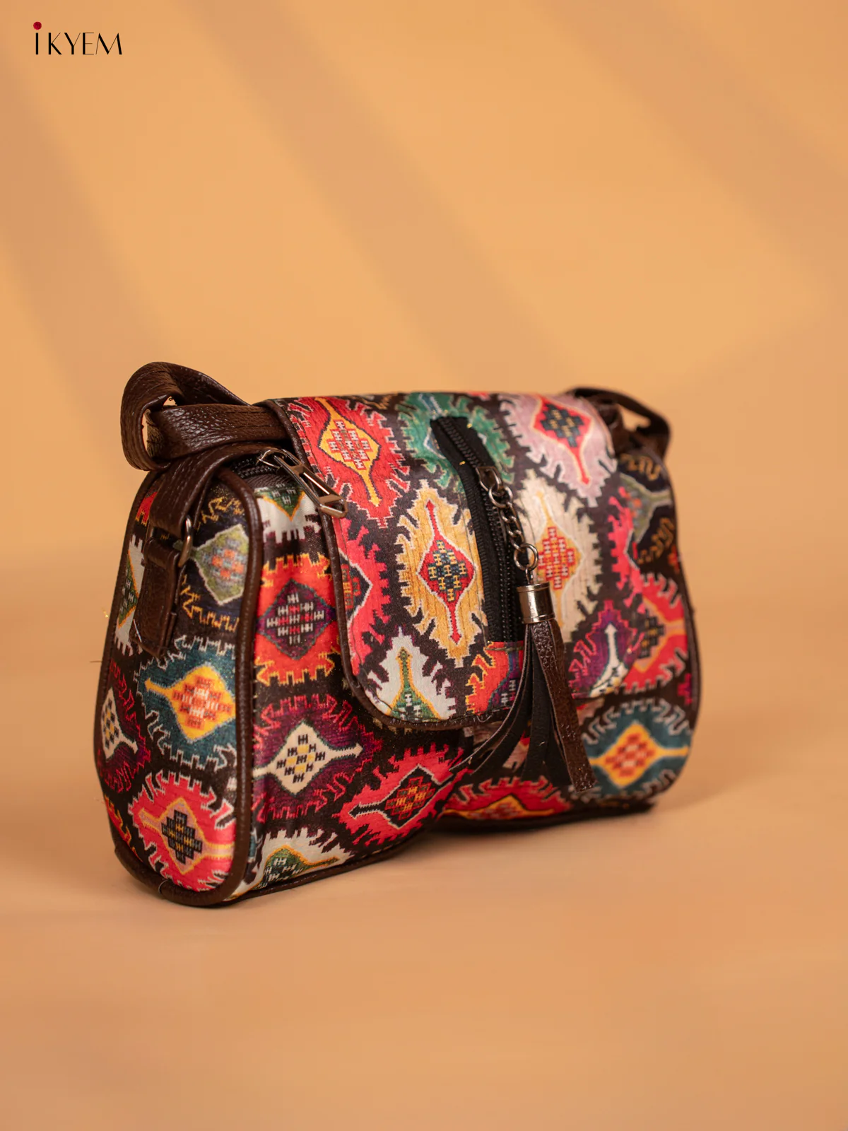 Printed Ikat Design Leather Sling Bag - Multi colour - KD05156 - Image 4