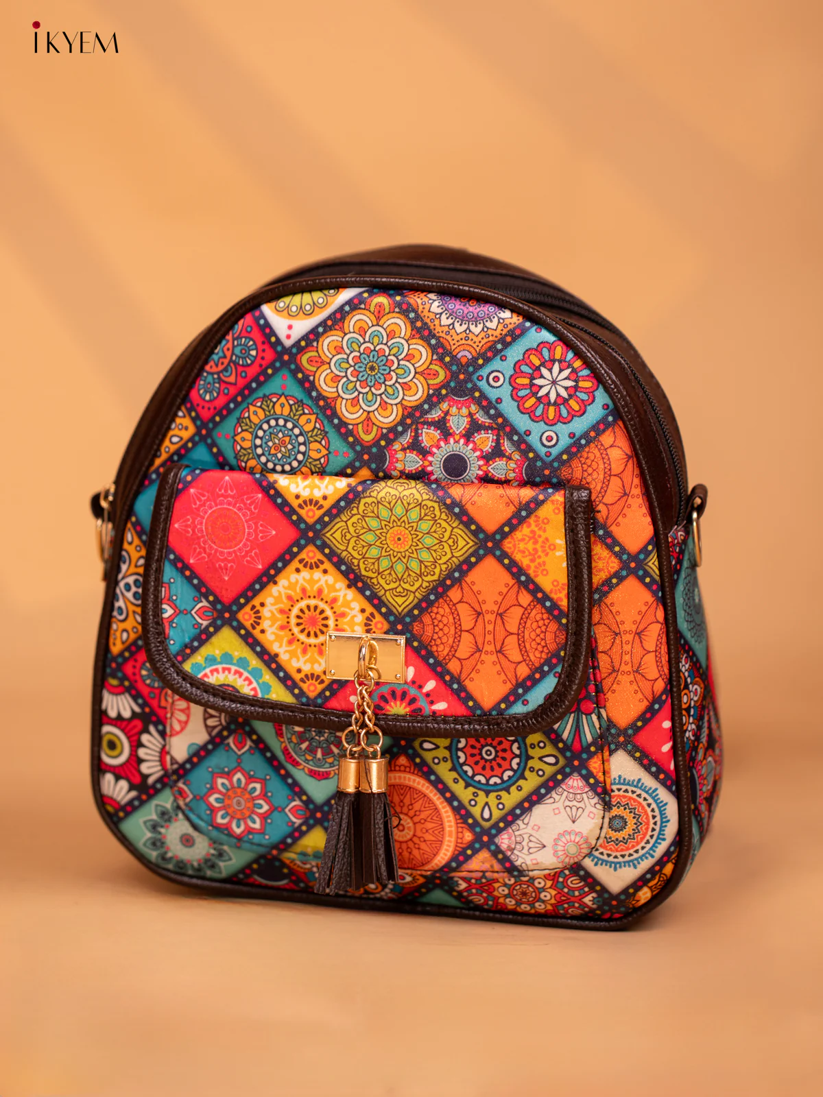 Printed Rangoli Design Leather Backpack- Multi Colour - KD05160 - Image 2