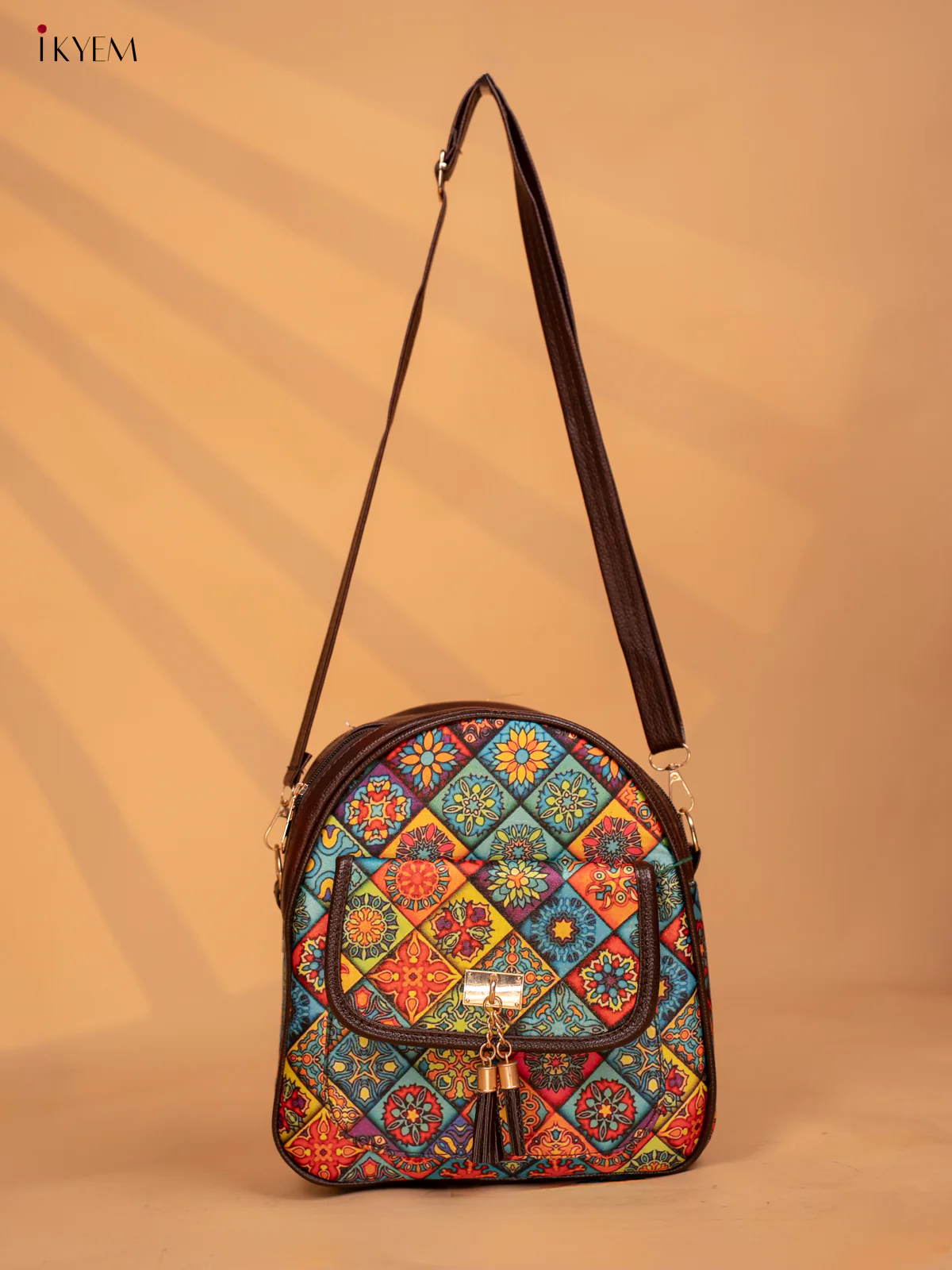Printed Mandala Art Leather Backpack - Multi Colour - KD05162 - Image 3