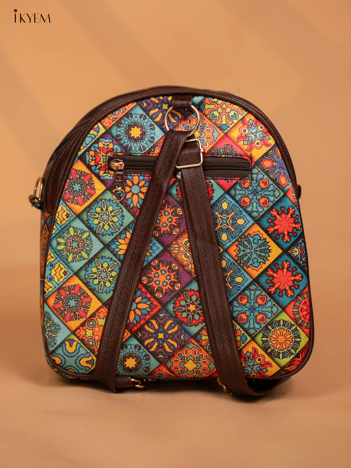 Printed Mandala Art Leather Backpack - Multi Colour - KD05162 - Image 5