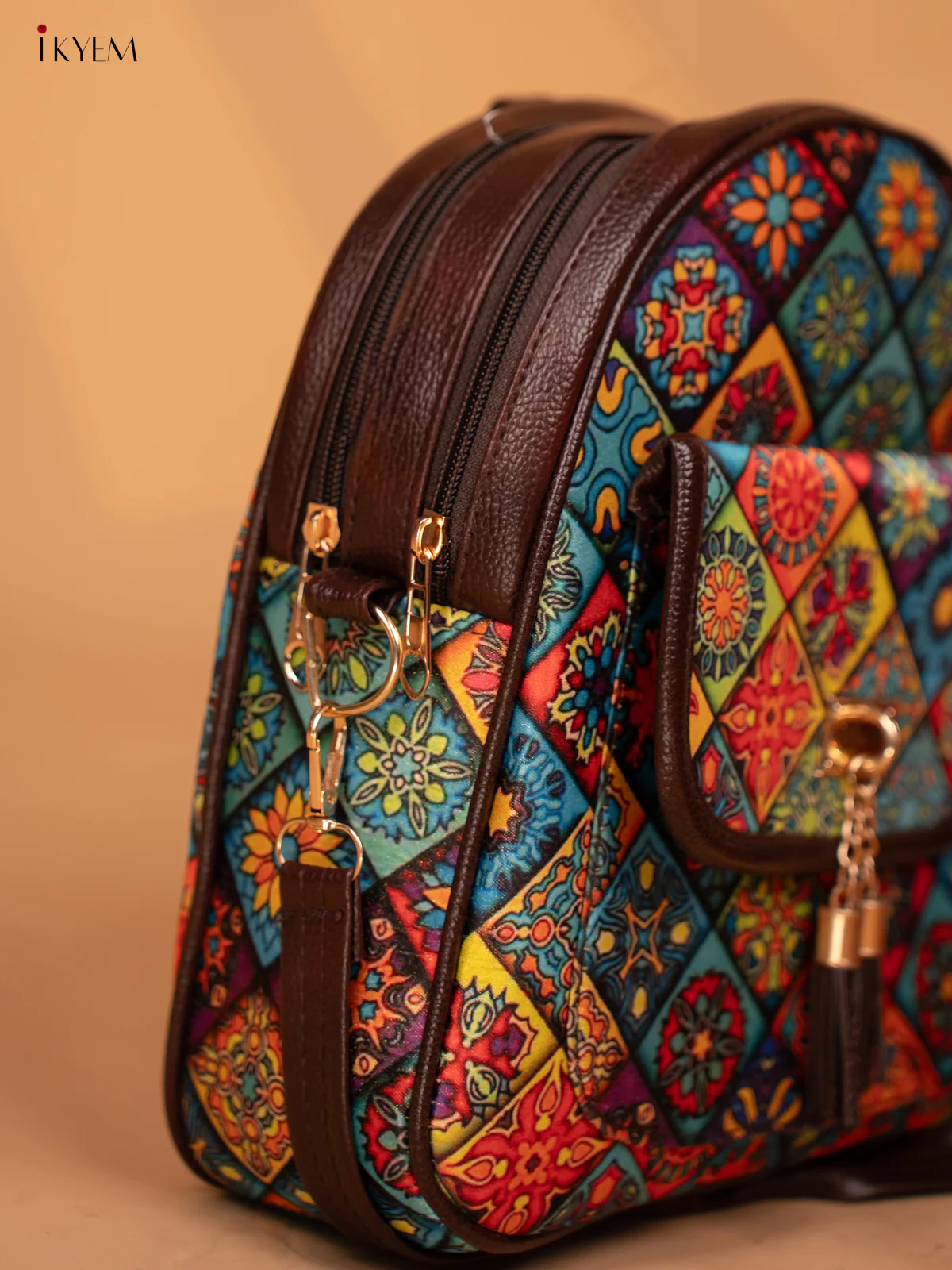 Printed Mandala Art Leather Backpack - Multi Colour - KD05162 - Image 6