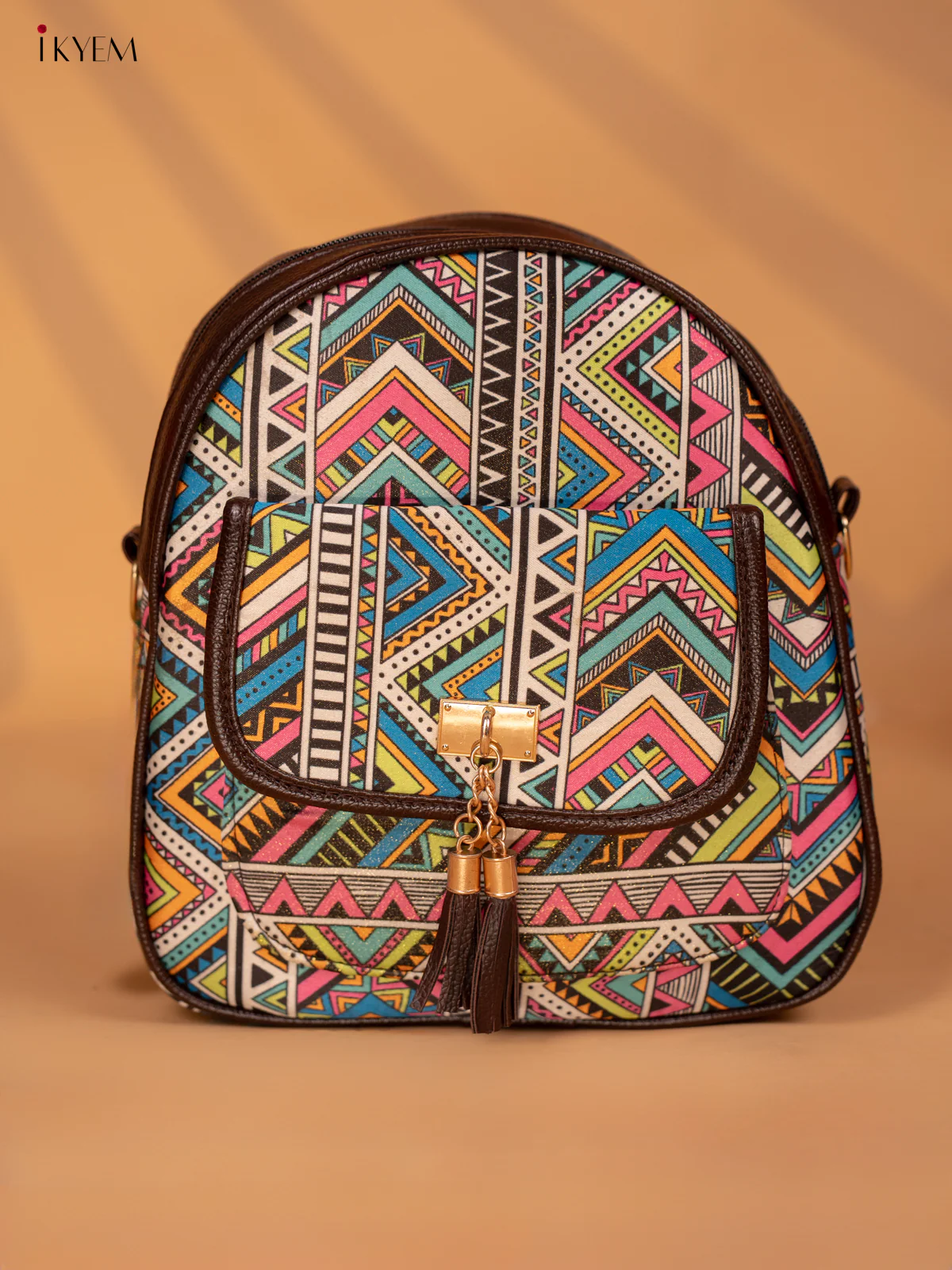 Printed Geometric Design Leather Backpack - Multicolour - KD05164
