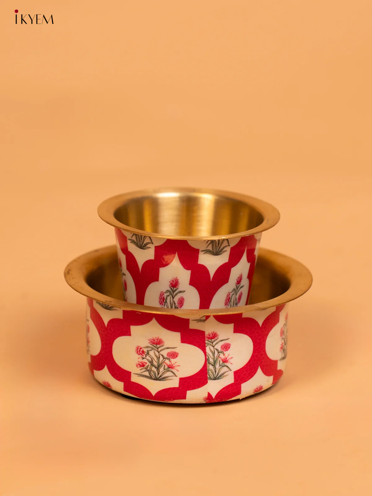 Floral Digital Printed Brass Coffee Dabara Set - 3 Inches - KD12123 - Image 2