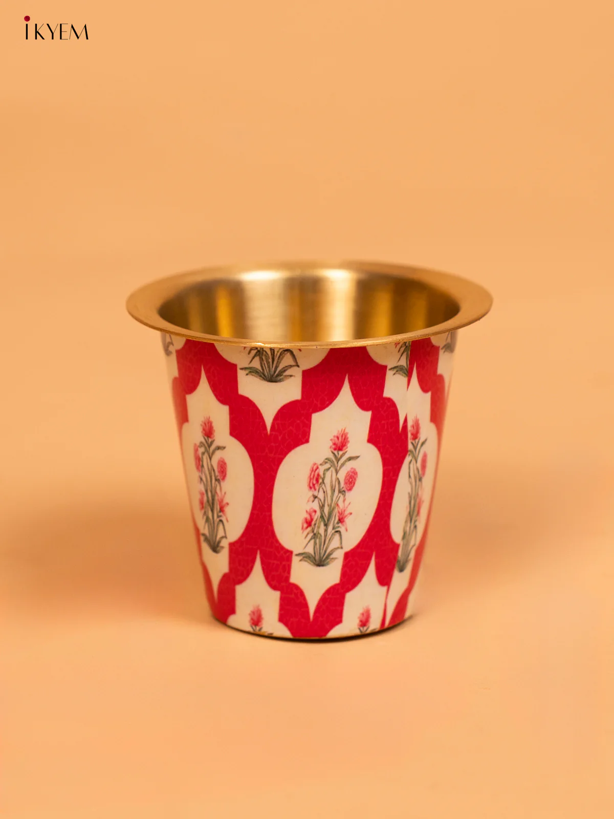 Floral Digital Printed Brass Coffee Dabara Set - 3 Inches - KD12123 - Image 4