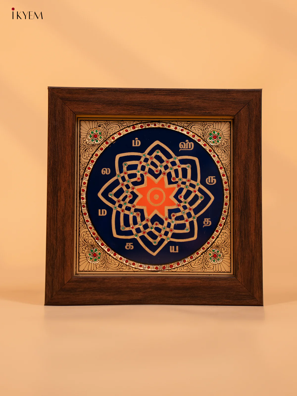 Reverse Glass Painted Manai - Hridaya Kamalam - (6x6) - Blue - KD15115