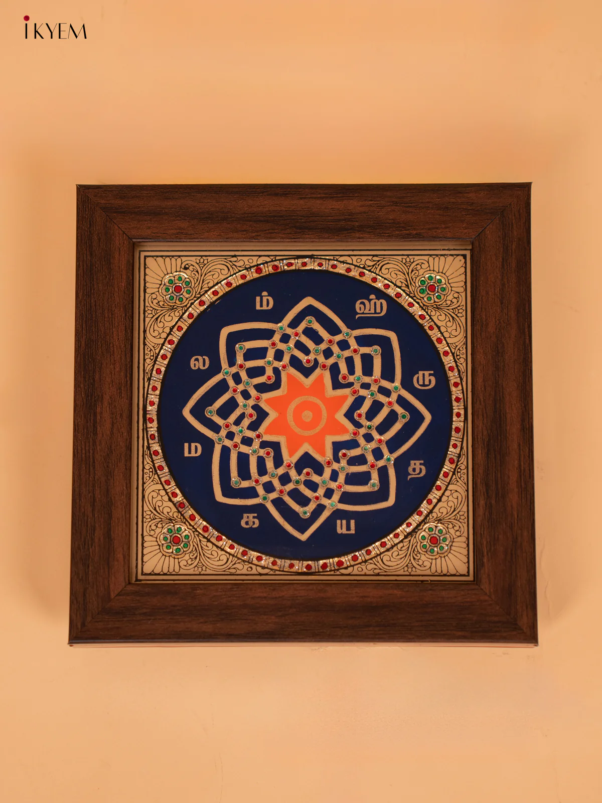 Reverse Glass Painted Manai - Hridaya Kamalam - (6x6) - Blue - KD15115 - Image 3
