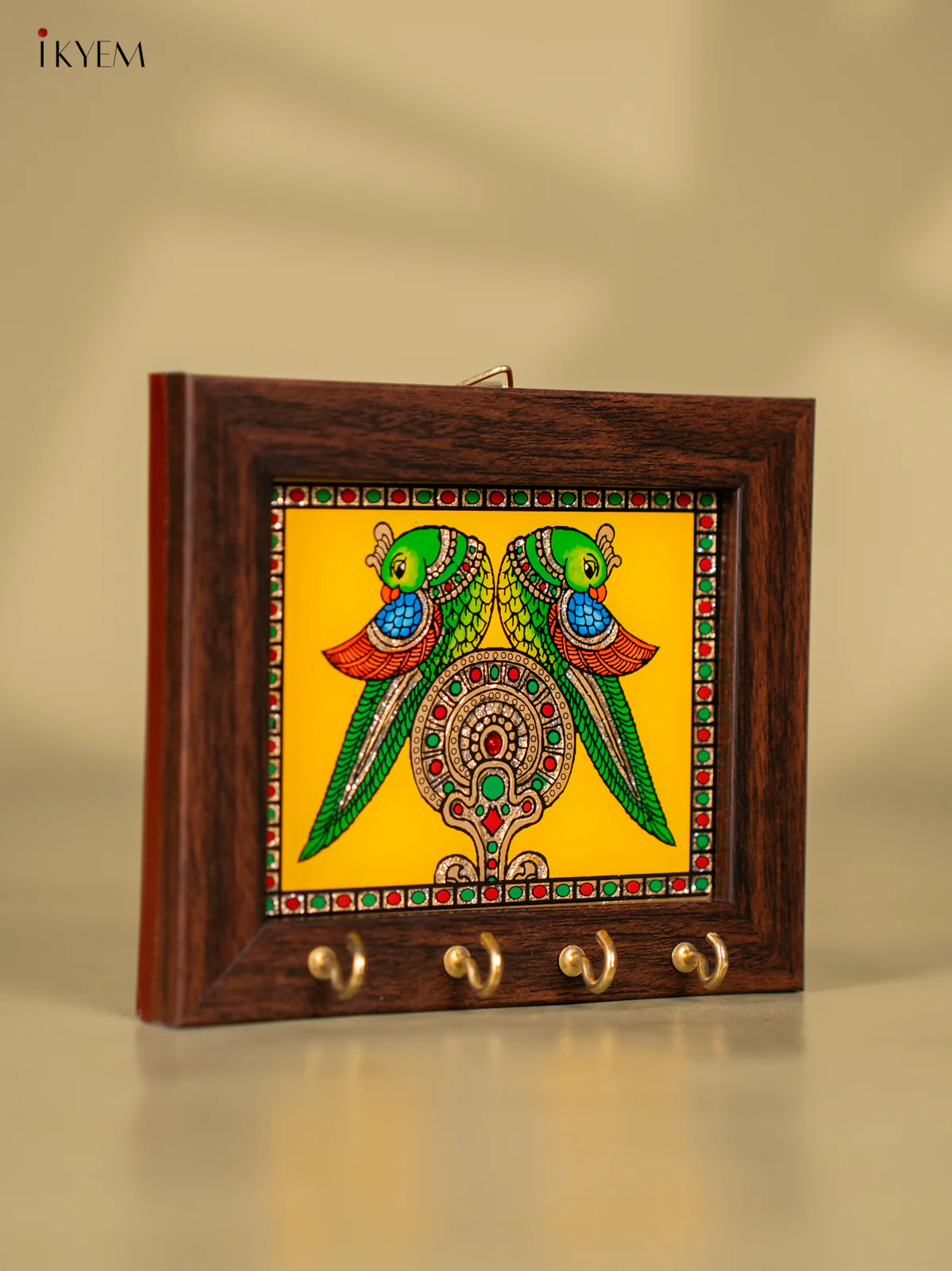 Reverse Glass Painted Keyhanger Twin Parrot - Yellow - (5x6) Inches - KD15116 - Image 2