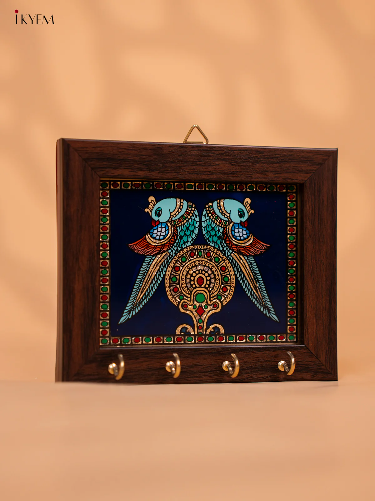 Reverse Glass Painted Keyhanger Twin Parrot - Blue - (5x6) Inches - KD15120 - Image 2