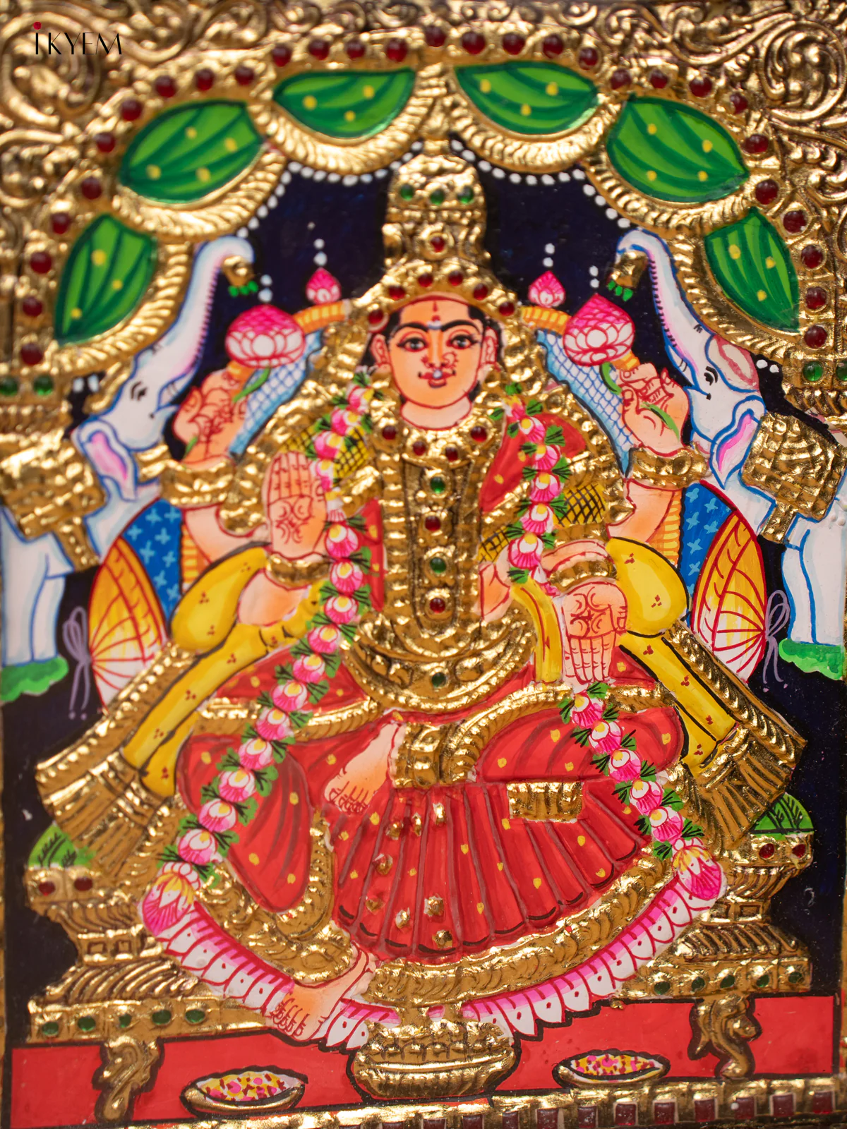Gajalakshmi - Tanjore Painting (13x11) Red - KD17118 - Image 3