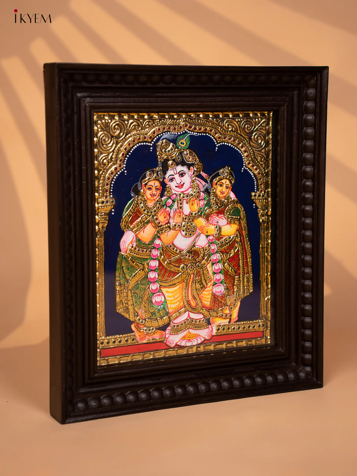 Krishna Bhama and Rukmini - Tanjore Painting (15x13) - KD17128 - Image 2