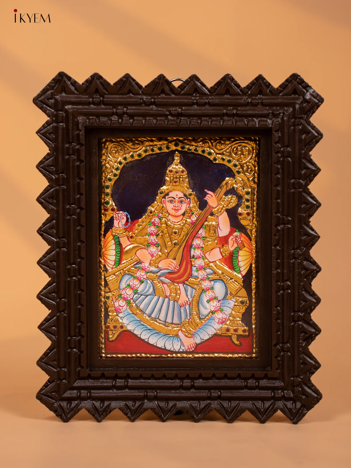 Saraswati - Tanjore Painting (11x9)  - red - KD17152