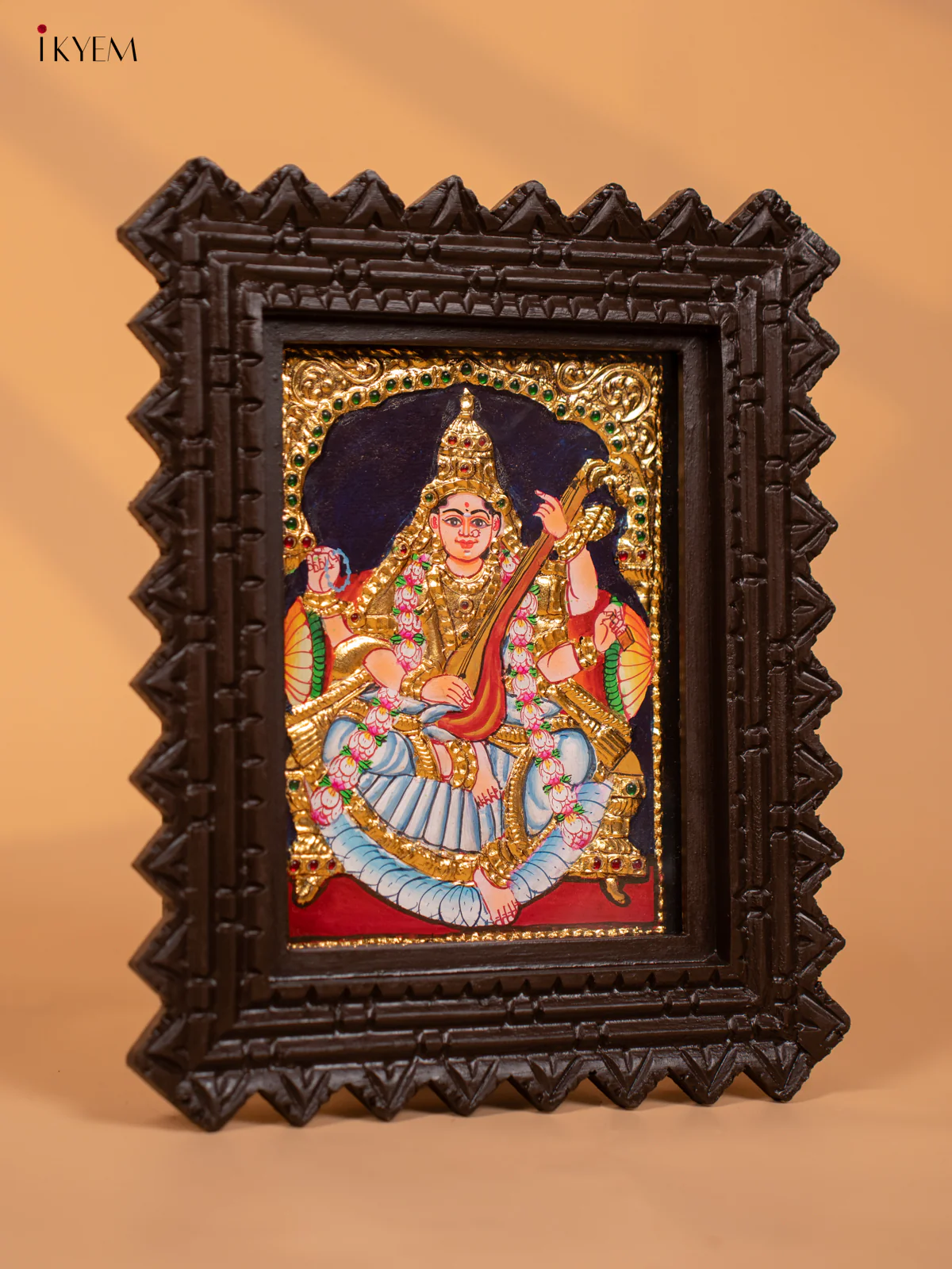 Saraswati - Tanjore Painting (11x9)  - red - KD17152 - Image 2