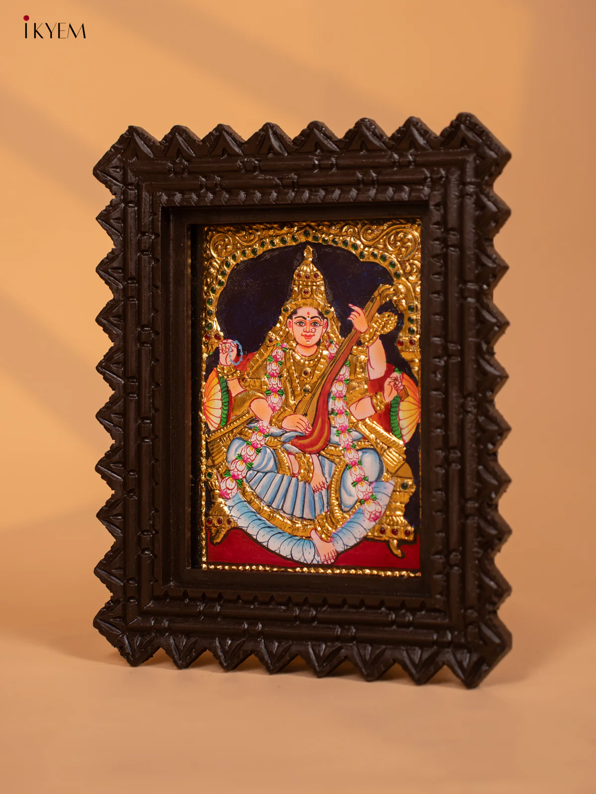 Saraswati - Tanjore Painting (11x9)  - red - KD17152 - Image 3