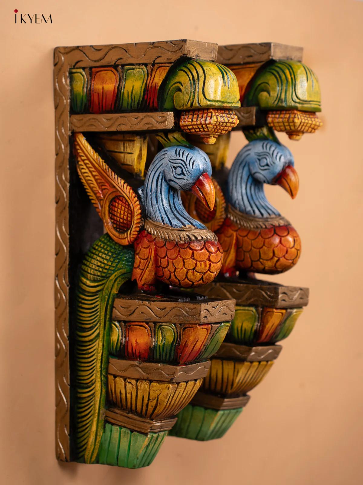 Wooden Hand Carved Painted Wall Bracket - Set of 2 Parrot - KD18112 - Image 3