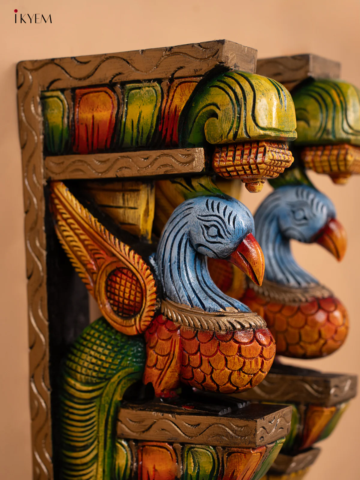 Wooden Hand Carved Painted Wall Bracket - Set of 2 Parrot - KD18112 - Image 5