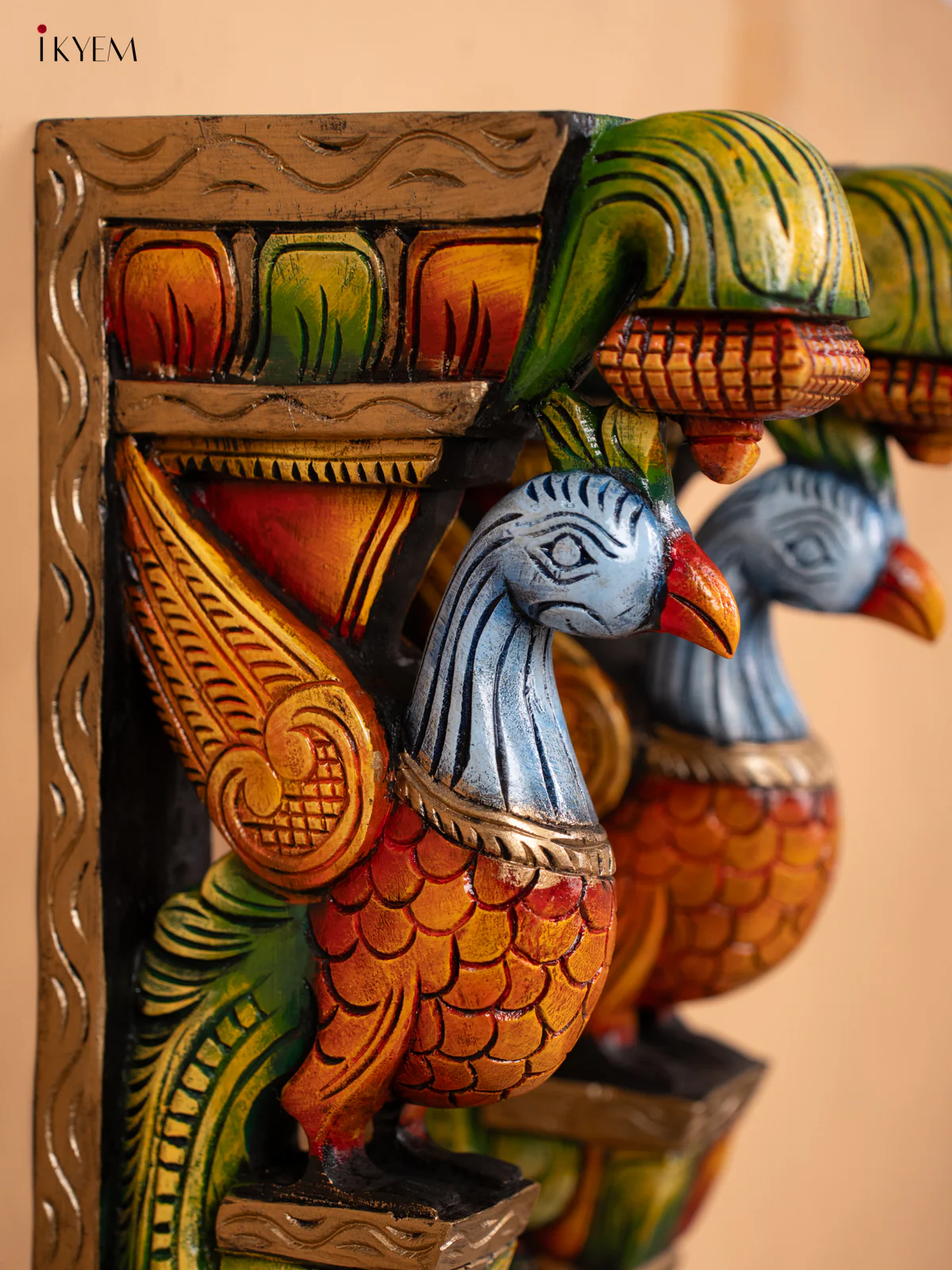 Wooden Hand Carved Painted Wall Bracket - Set of 2 Parrot - KD18113 - Image 3