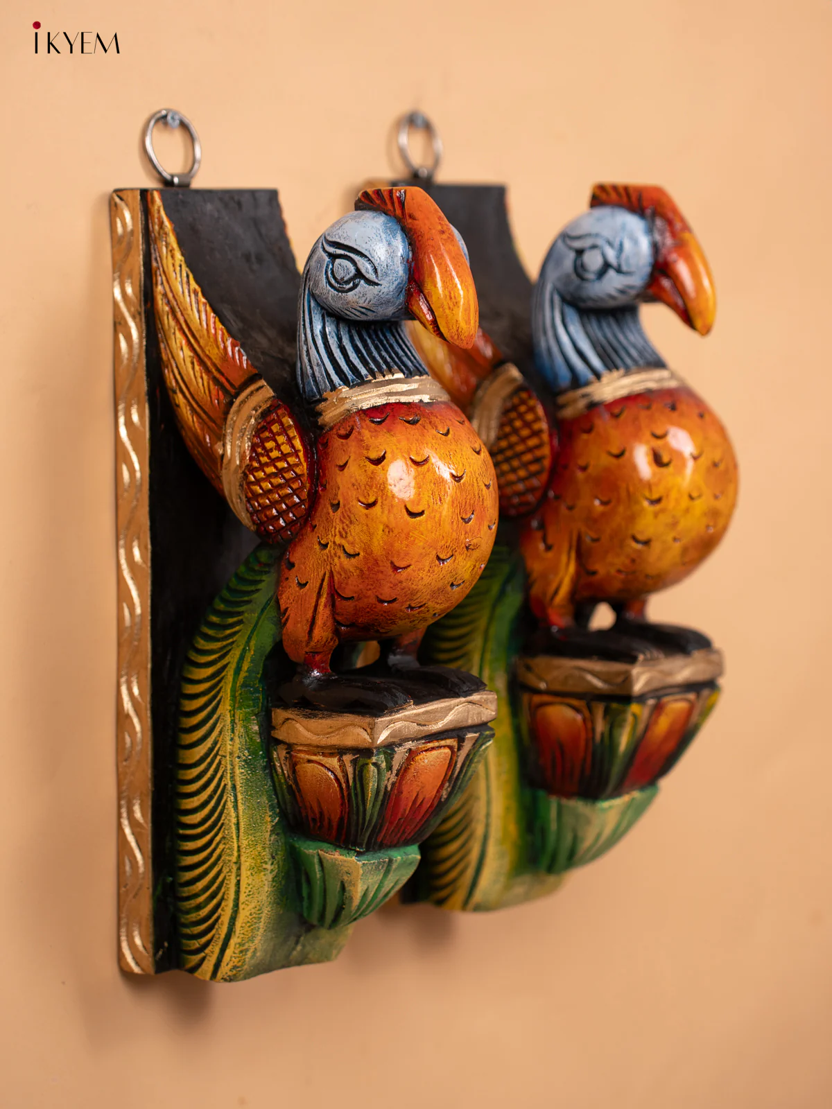 Wooden Hand Carved Painted Wall Bracket - Set of 2 Parrot - KD18115 - Image 3