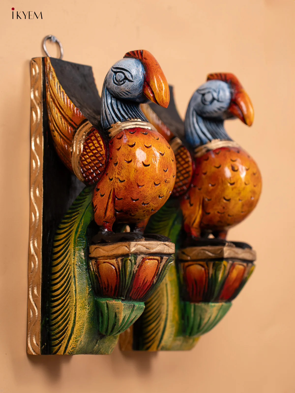 Wooden Hand Carved Painted Wall Bracket - Set of 2 Parrot - KD18115 - Image 4