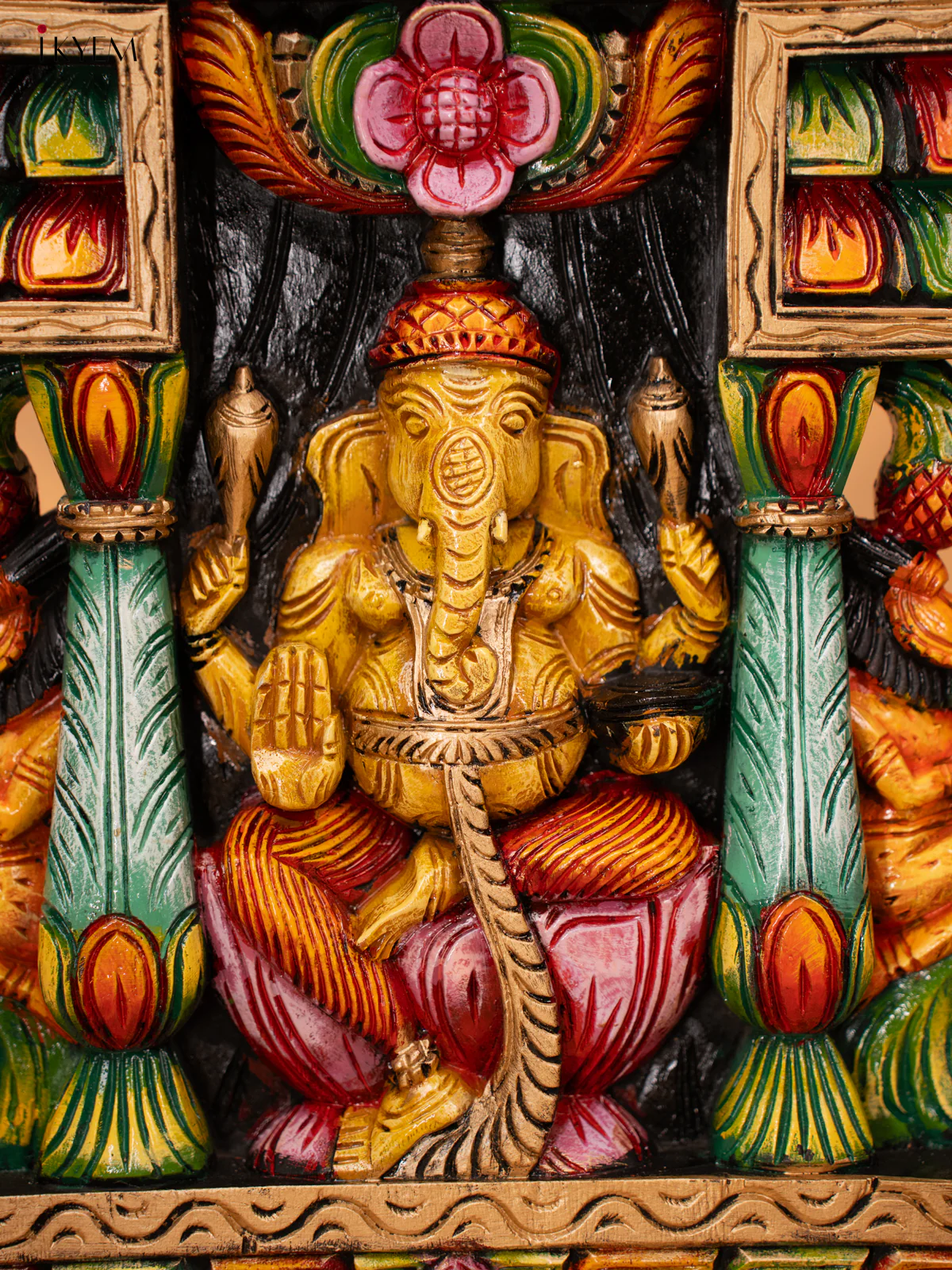 Wooden Hand Carved Painted Gopuram with Ganesha - 24 Inch - KD18119 - Image 2