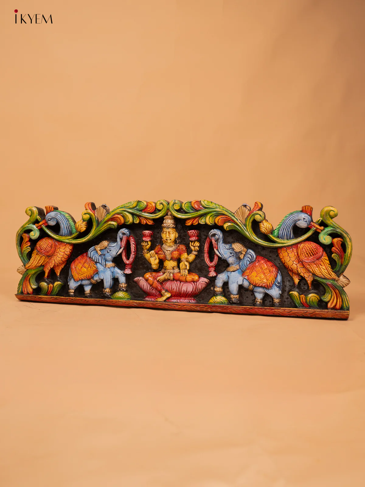Wooden Hand Carved Painted Gajalakshmi panel - KD18120 - Image 5
