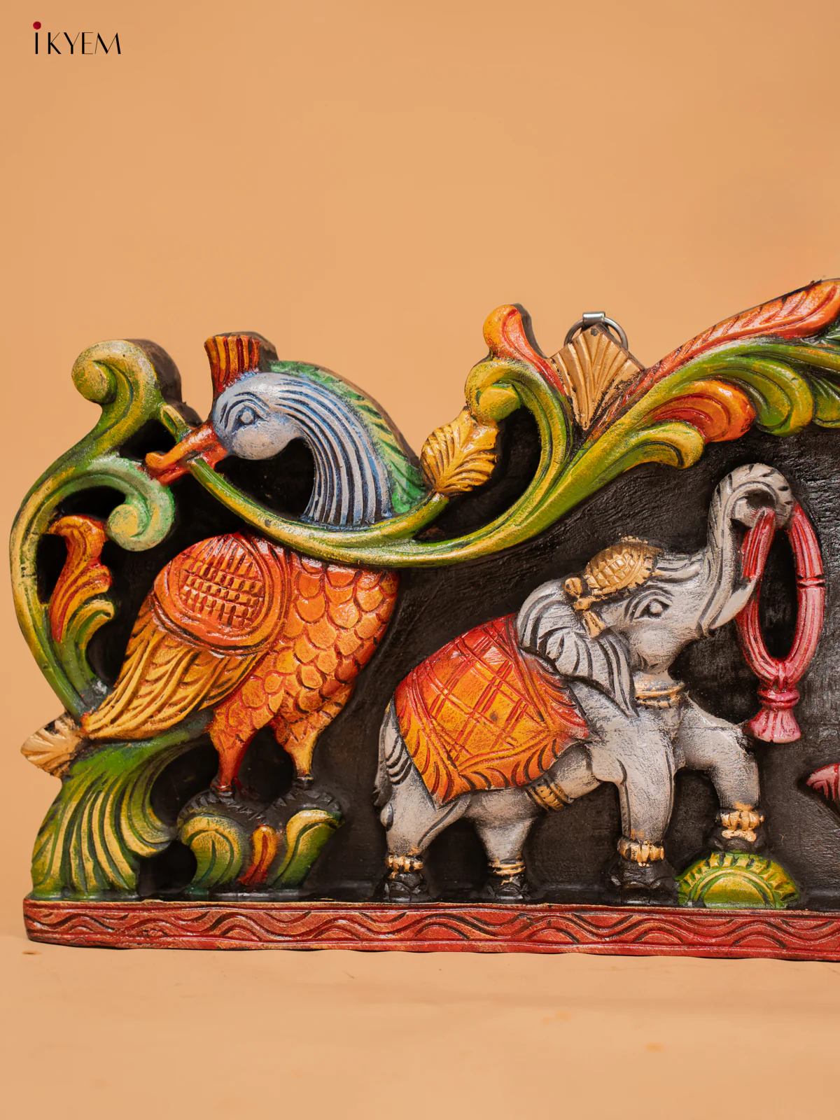 Wooden Hand Carved Painted Gajalakshmi panel - KD18121 - Image 3