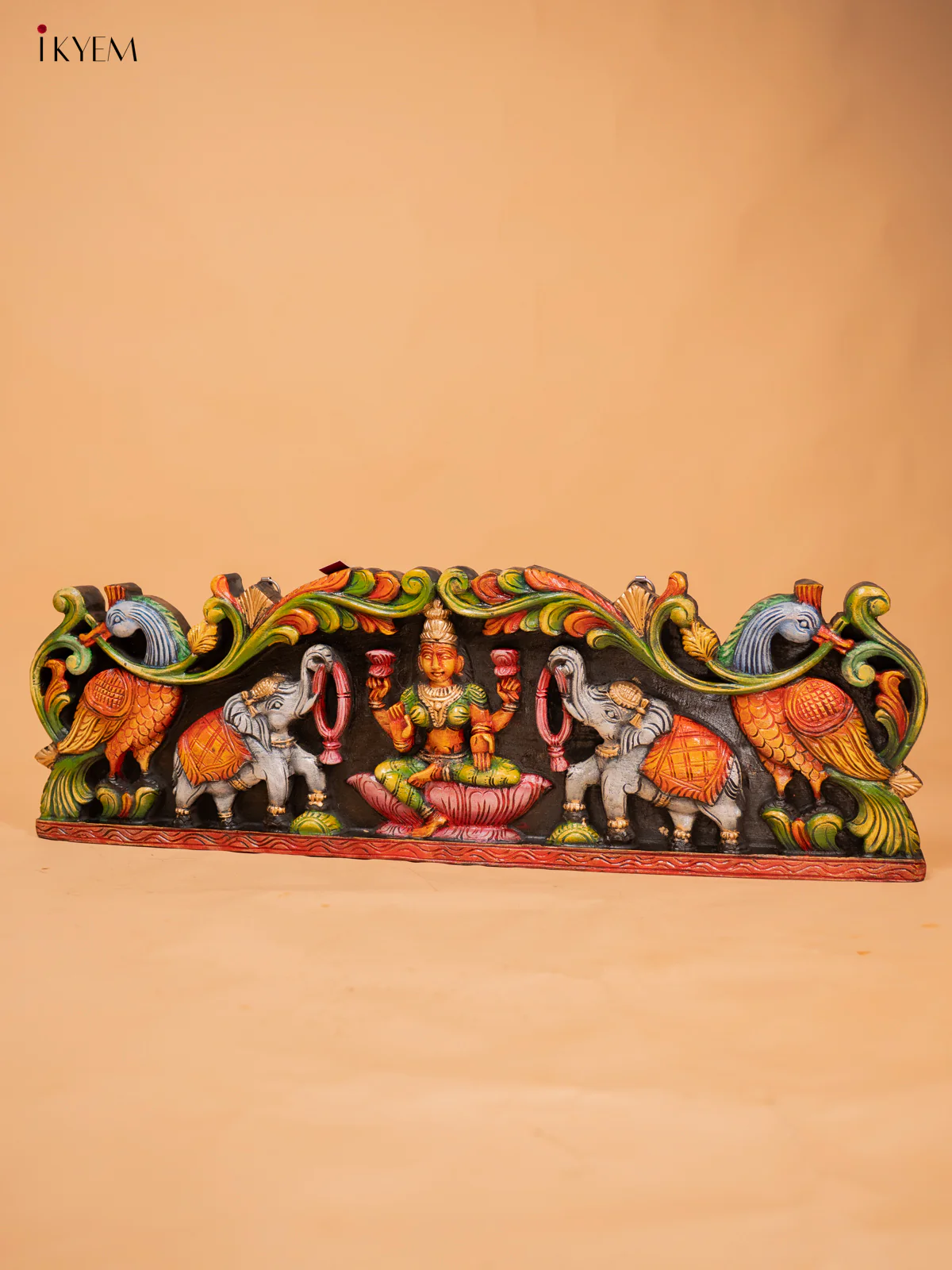 Wooden Hand Carved Painted Gajalakshmi panel - KD18121 - Image 6