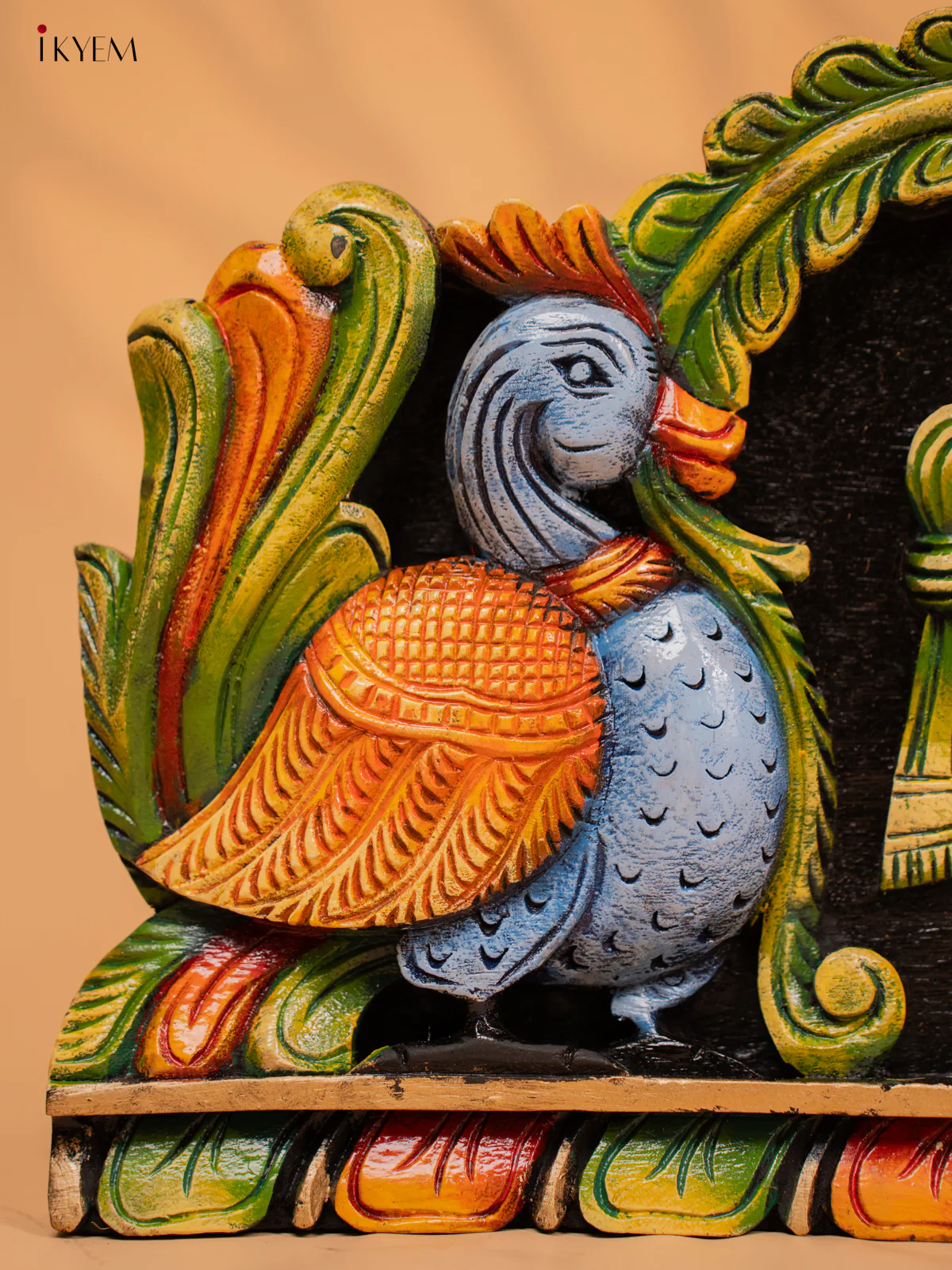 Wooden Hand Carved Painted Sangu Chakram Namam Panel - KD18125 - Image 3
