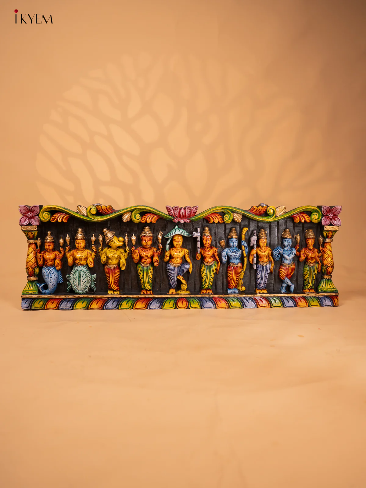 Wooden Hand Carved Painted Dasavatharam Panel - KD18131