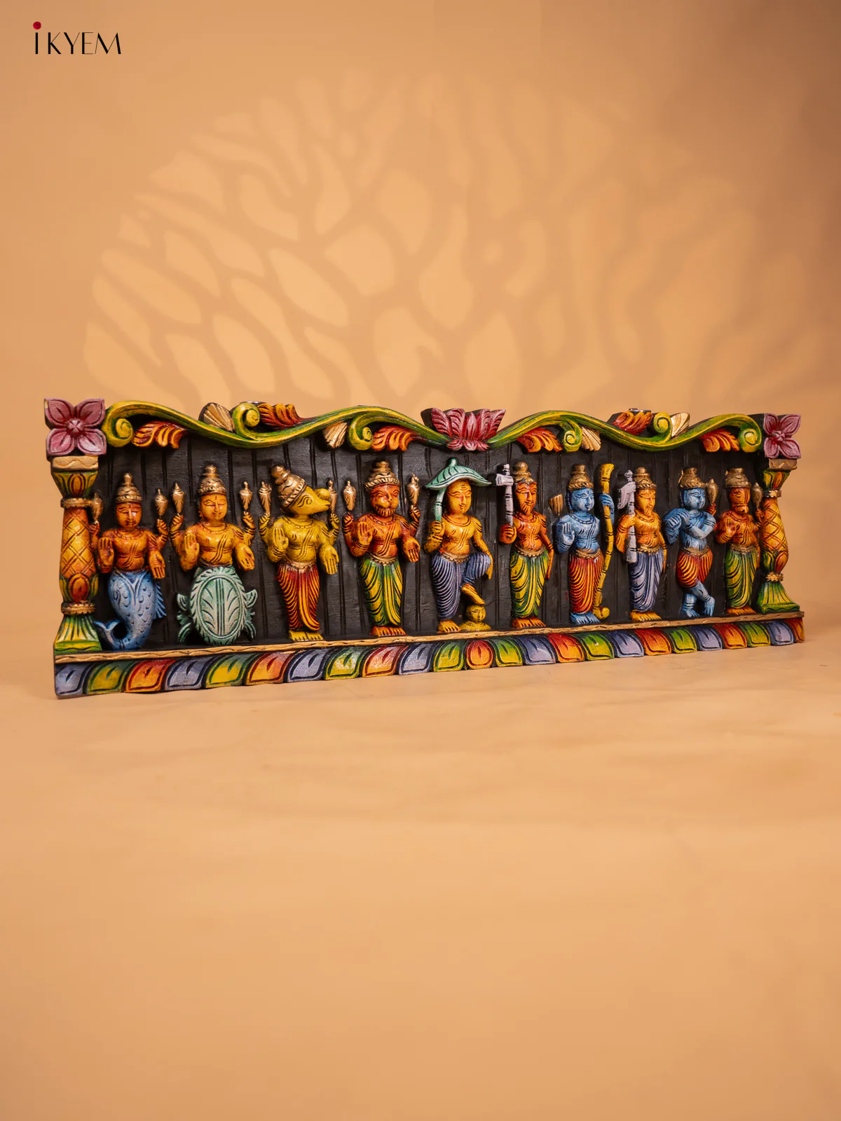 Wooden Hand Carved Painted Dasavatharam Panel - KD18131 - Image 5