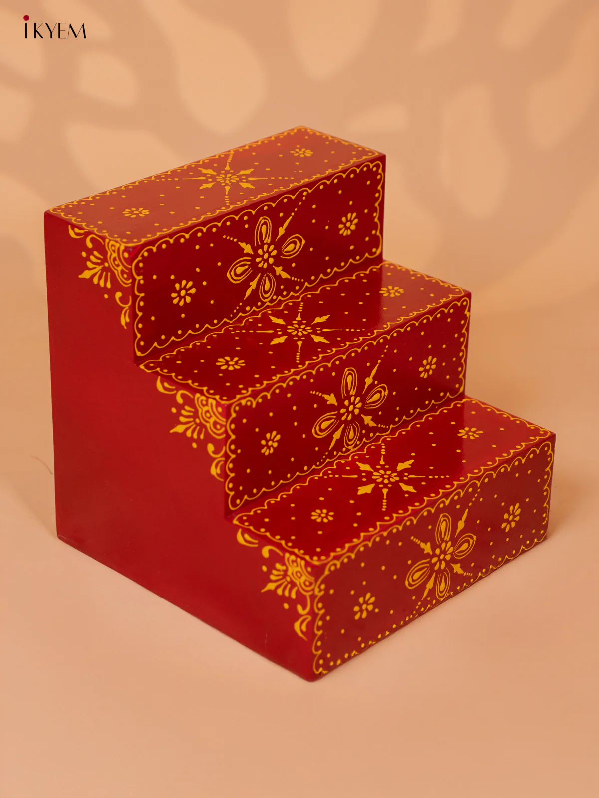Hand-Painted Wooden 3-Step Golu Padi - Red - 12 Inches - KD18139