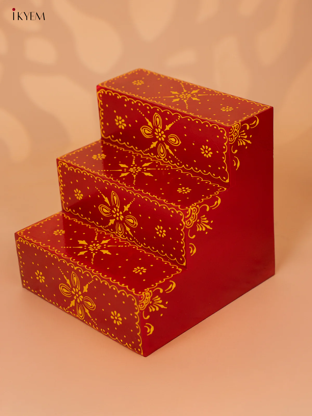 Hand-Painted Wooden 3-Step Golu Padi - Red - 12 Inches - KD18139 - Image 3