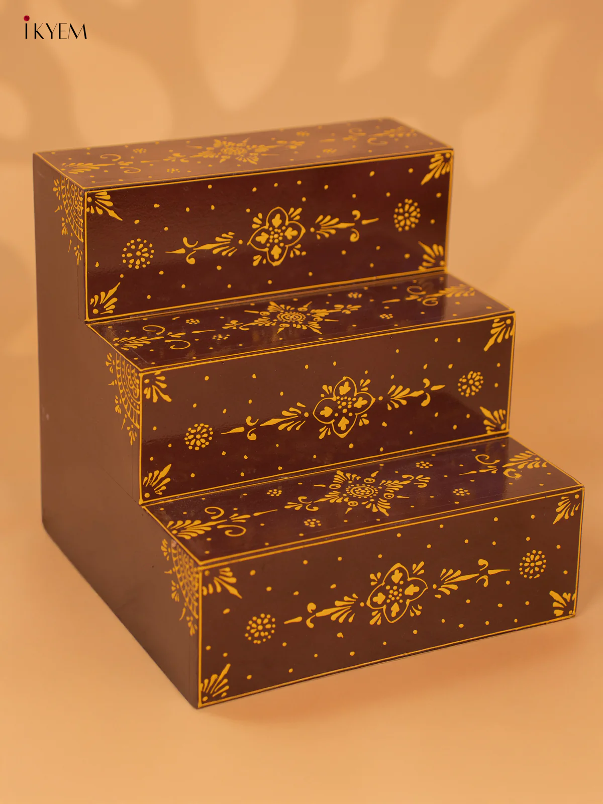 Hand-Painted Wooden 3-Step Golu Padi - Coffee Brown - 12 Inches - KD18141