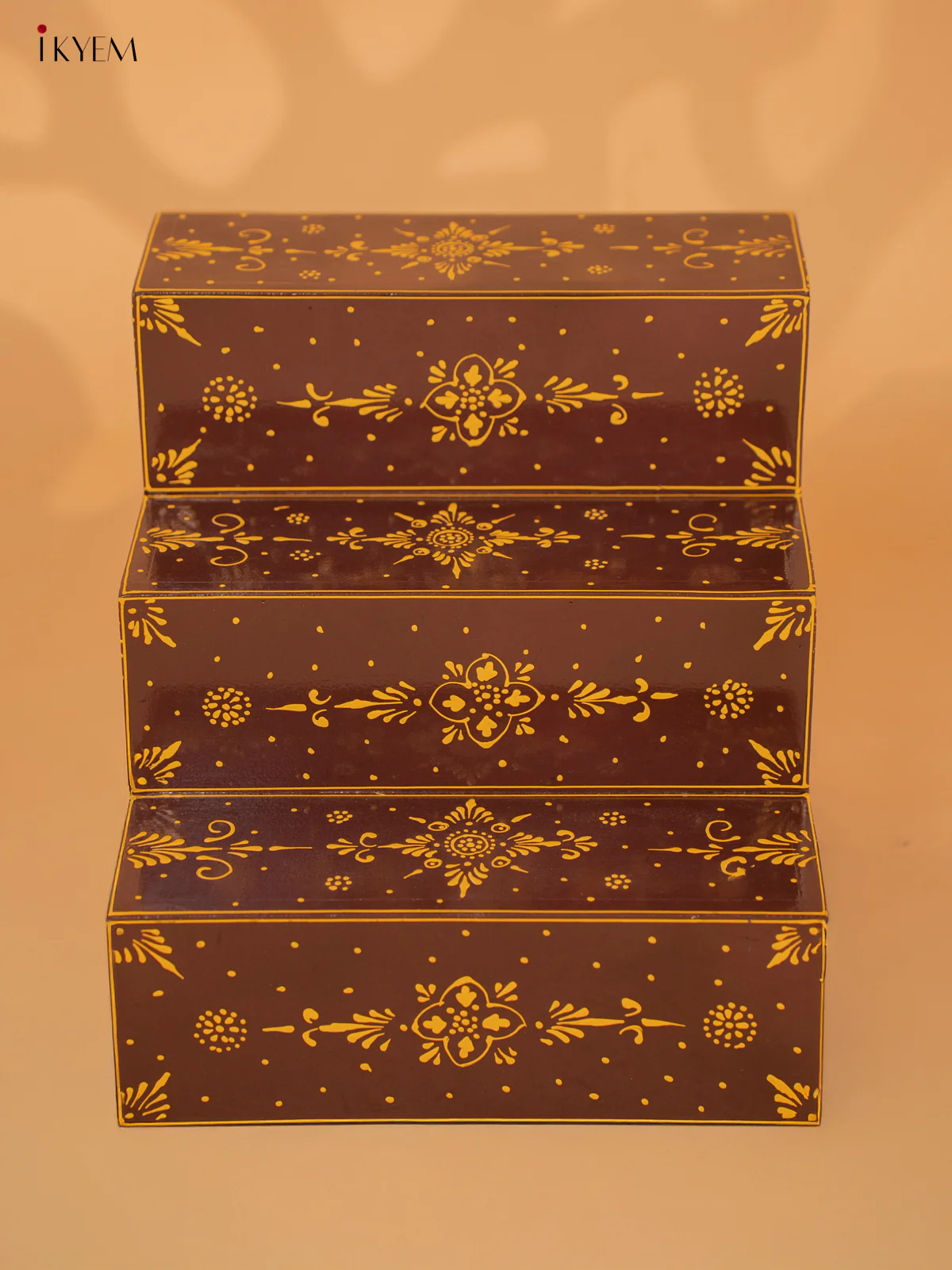 Hand-Painted Wooden 3-Step Golu Padi - Coffee Brown - 12 Inches - KD18141 - Image 3