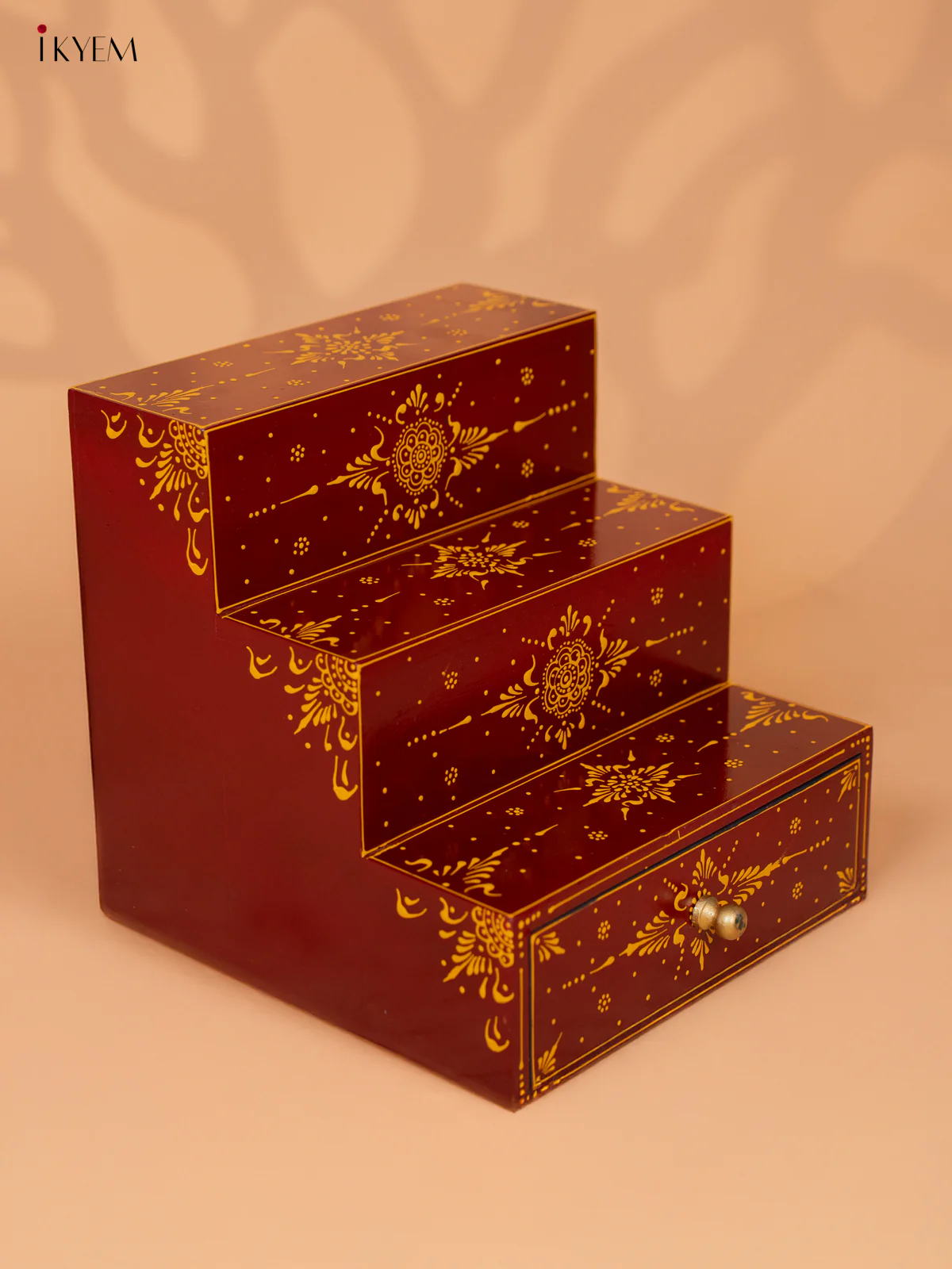 WOODEN HANDPAINTED 3 STEPS WITH DRAWER-RED - KD18143