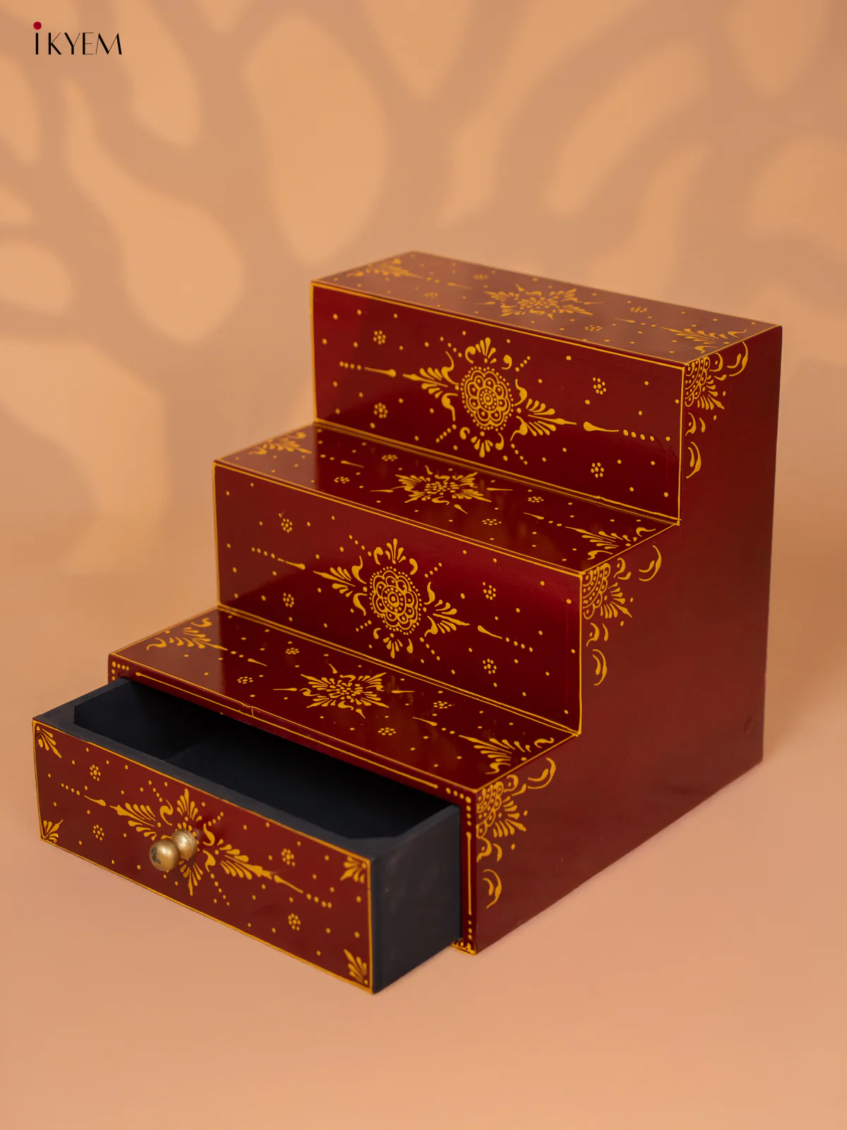WOODEN HANDPAINTED 3 STEPS WITH DRAWER-RED - KD18143 - Image 4